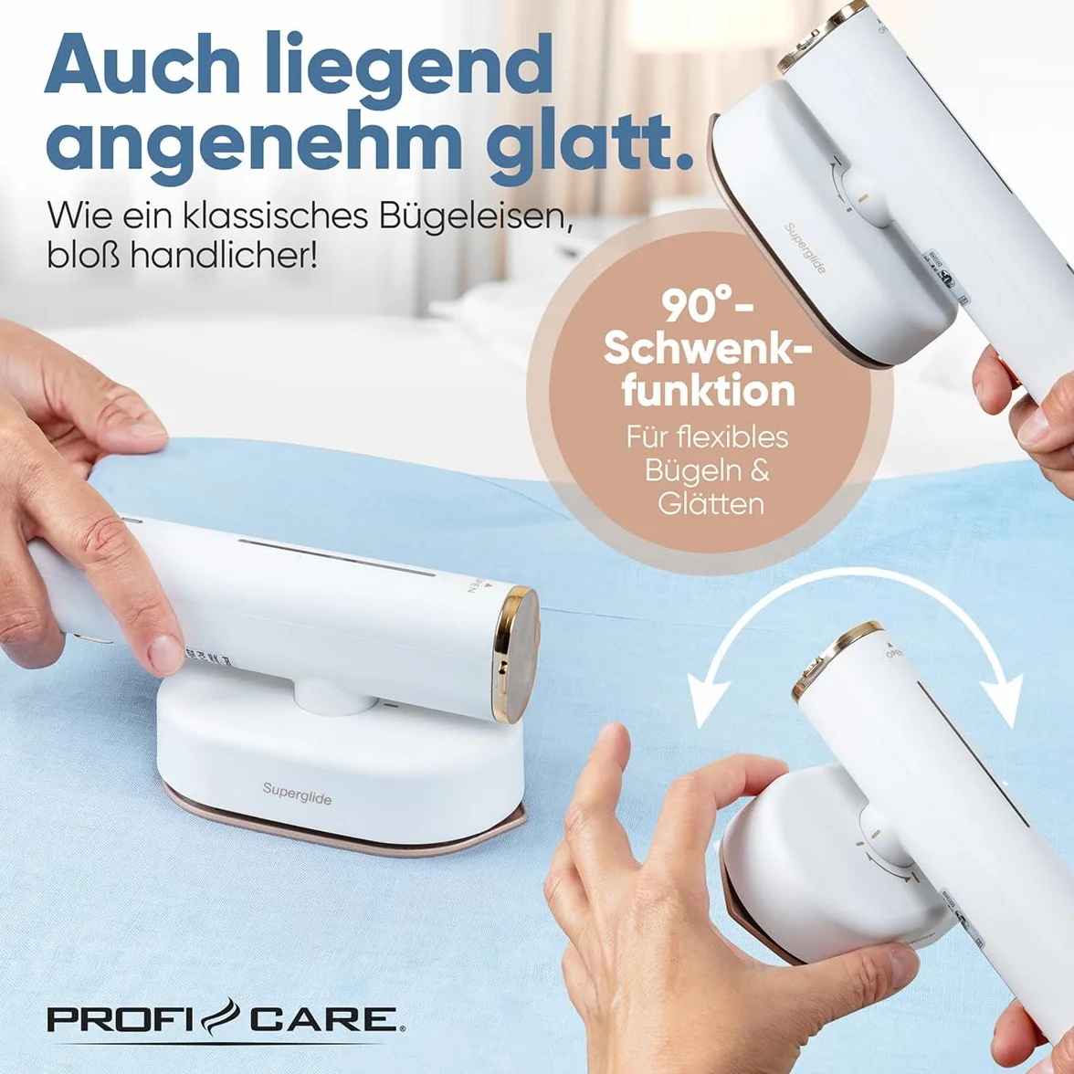 Proficare, żelazko podróżne i parownica 2 w 1 PC-DG3124, 1300 W, ceramiczna stopa Superglide, zbiornik 80 ml, czas nagrzewania 30 s, stała para 20 g/min, kabel 1,90 m