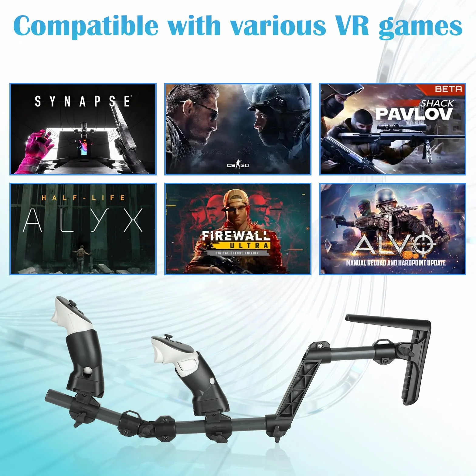 VR Gunstock dla Meta Quest 3/Quest 3S, kolba pistoletu kompatybilna z uchwytami kontrolera VR Meta Quest3/Quest3S dla zwiększenia stabilności i kontroli Magnetyczny
