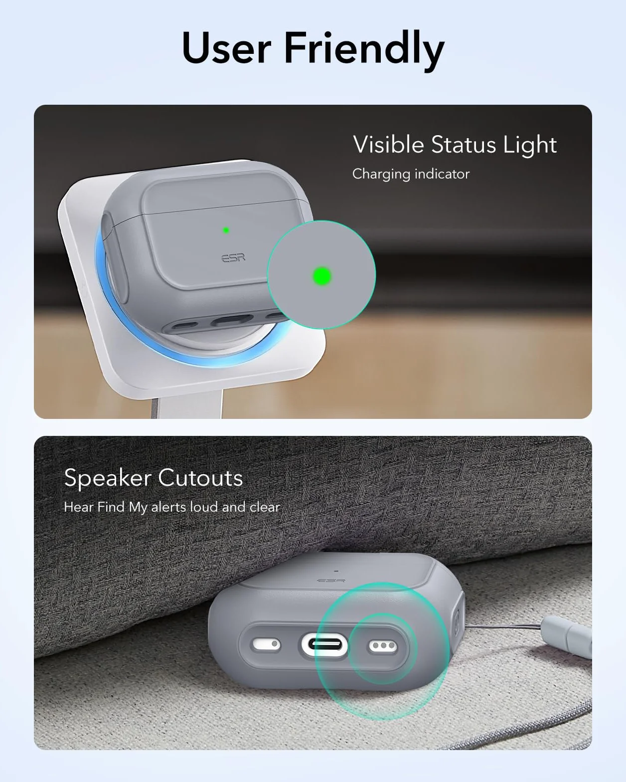 ESR Etui do AirPods Pro 3, kompatybilne z AirPods Pro 3. generacji (2025), kompatybilne z MagSafe, etui z pełną ochroną z rzepem, szare