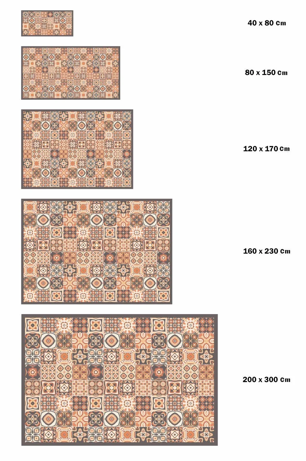 Panorama Mata podłogowa winylowa w płytki cementowe brązowe 200x250 cm - mata kuchenna z linoleum winylowego PVC - antypoślizgowy zmywalny trudnopalny dywan do kuchni, biura salonu - ochrona podłogi