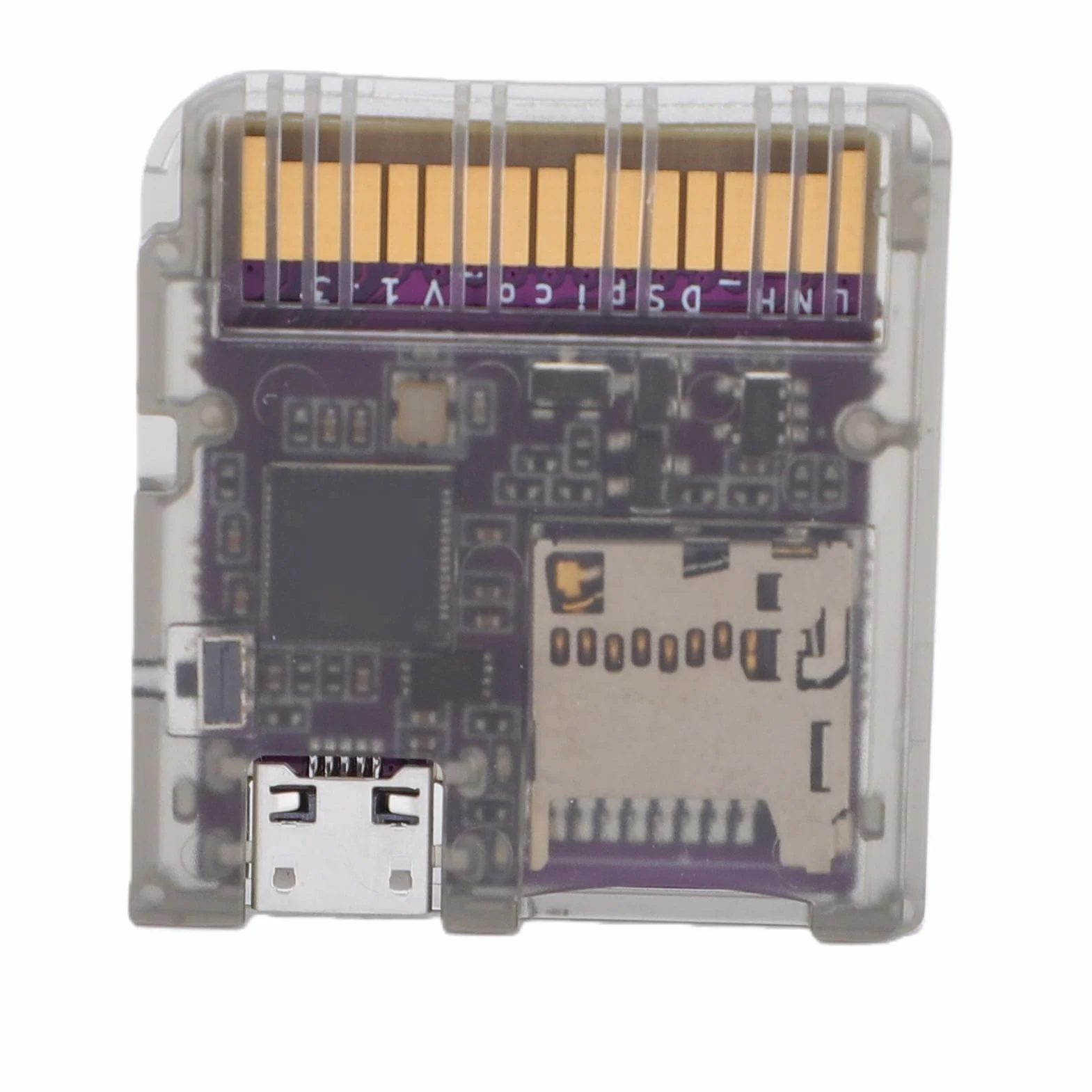 YUEHISY Czytnik Kart do Gier Open Source Pasuje do DS DSi 3DS Nowy 3DS XL z MCU RP2040 6MB/s Szybkie ładowanie Podwójny Zasilacz (Przezroczysta czerń)