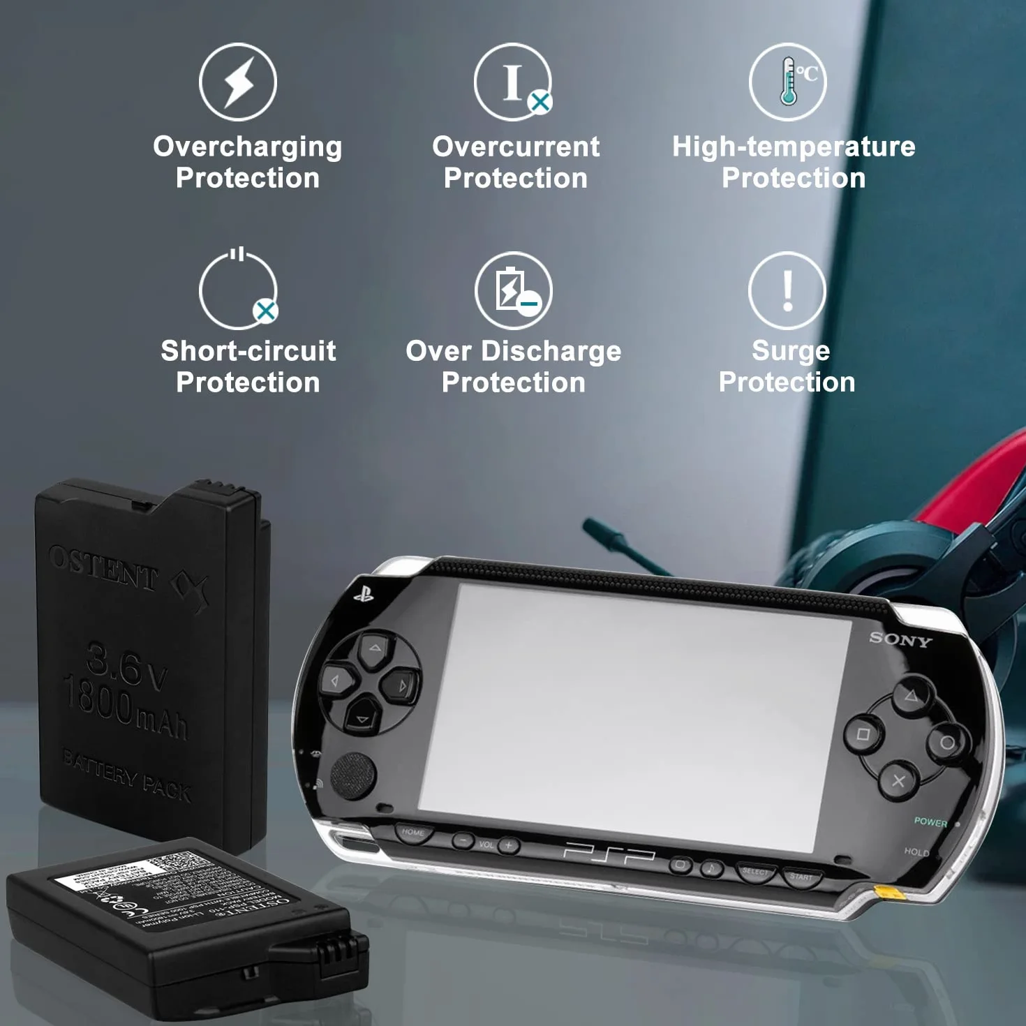 OSTENT Duża Pojemność Prawdziwa Jakość 1800mAh 3,6V Litowo-jonowa Li-ION Polimer Akumulator Pack wymienny do Sony PSP 1000 PSP-110 Konsola