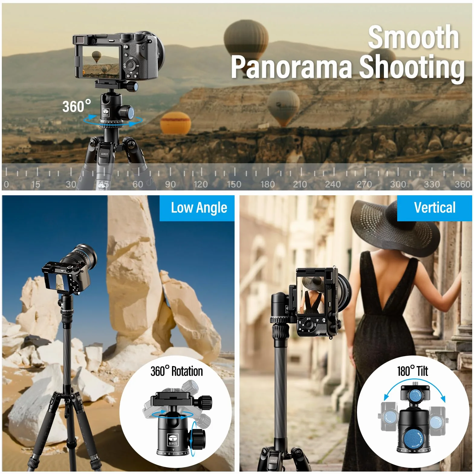 Sirui Compact Traveler 5C statyw 140 cm lekki statyw podróżny z włókna węglowego przenośny statyw z głowicą kulową panoramiczną 360° i Arca szwajcarską szybkozłączką nośność do 4 kg