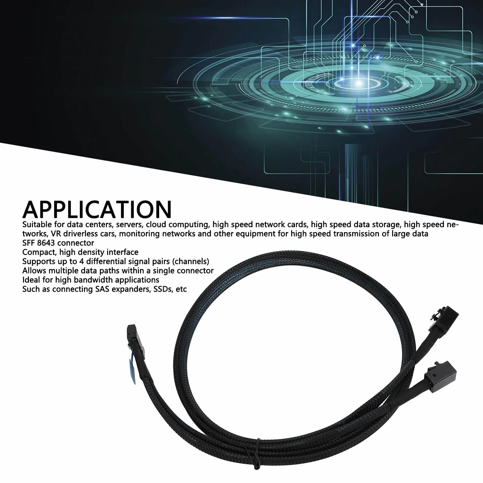Kabel MCIO 8i do 2*SFF-8643, Przewód MCIO X8 74Pin do Mini SAS HD SFF-8643, Zgodny ze SCSI (SAS), PCIE 5.0, Przesyłania Danych 32GT/s, do Serwerowego Centrum Danych (31,5 cala)