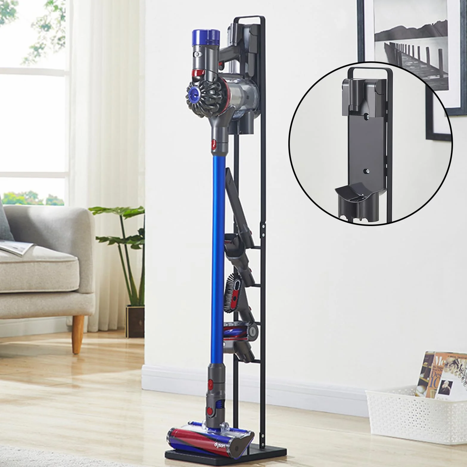 Uchwyt ścienny kompatybilny z odkurzaczem Dyson V7/8, akcesoria, uchwyt do odkurzacza, tworzywo sztuczne, stojak ładujący (32 x 10 cm)