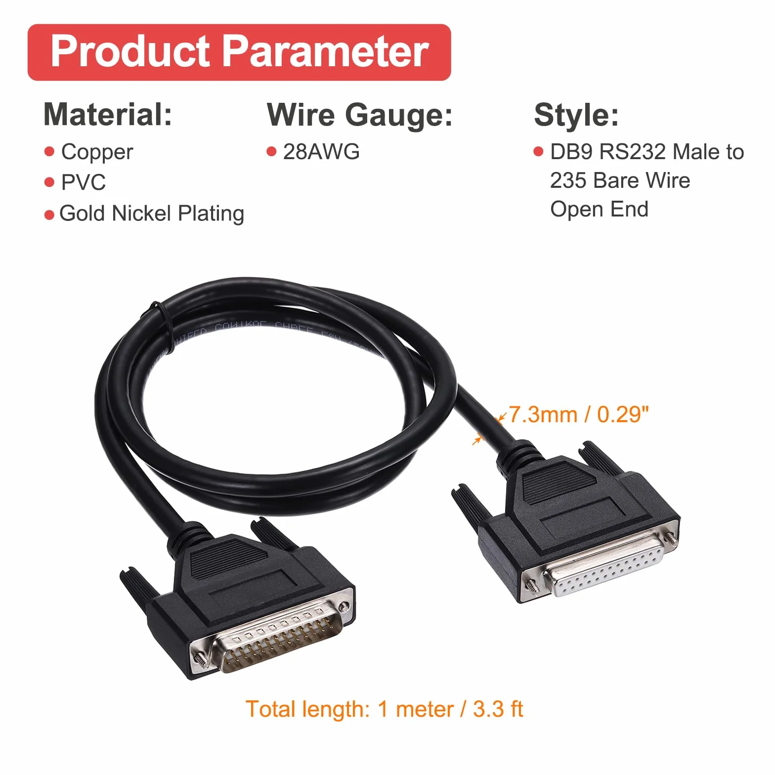 QUARKZMAN DB25 kabel szeregowy, 28AWG folia aluminiowa, ekranowana wtyczka DB25, prosty kabel szeregowy do komunikacji danych, 1 metr