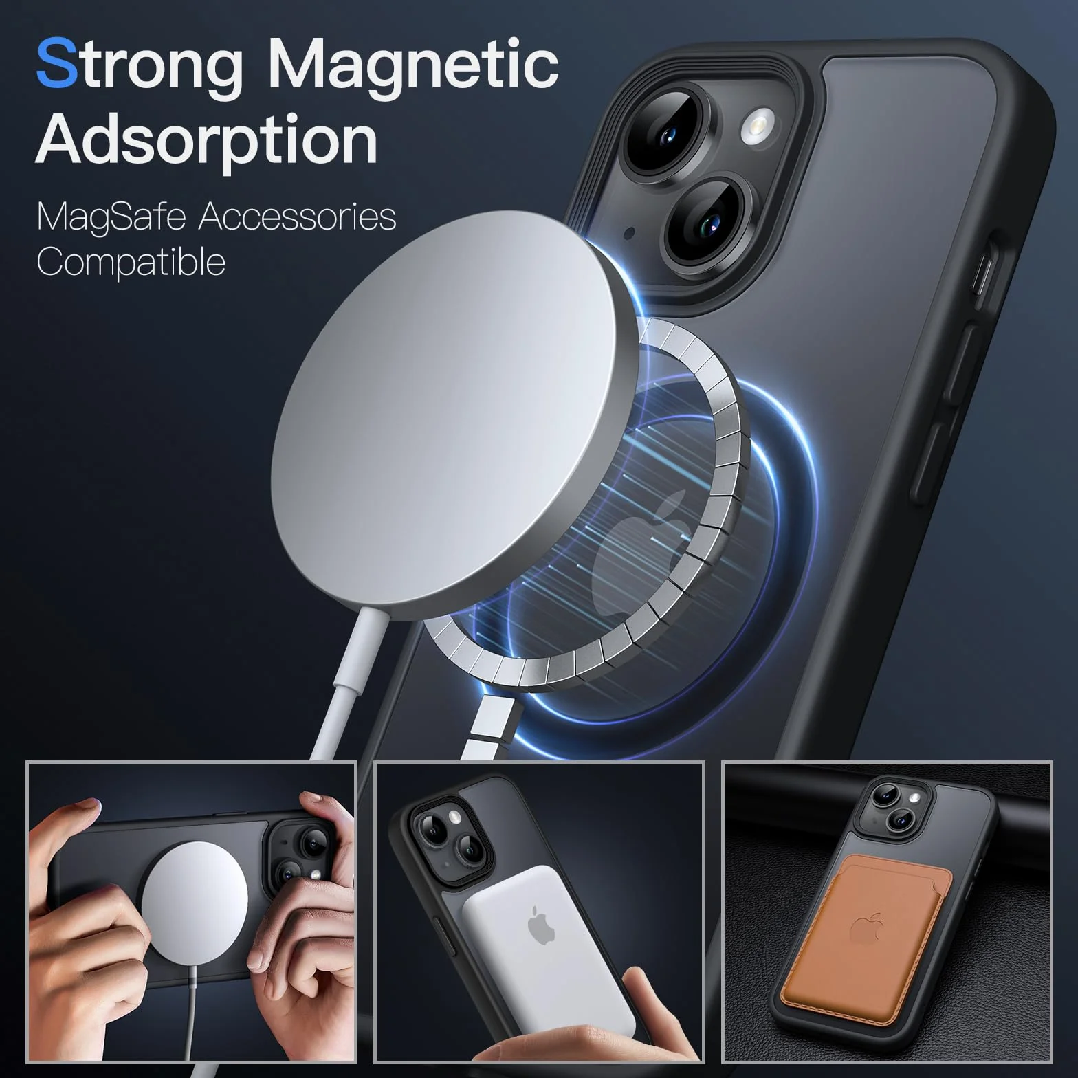 JETech Magnetyczna Etui dla iPhone 13 6,1 Cala Kompatybilny z MagSafe, Półprzezroczysta Matowe Tylna Szczupły Odporny na Wstrząsy Case (Czarny)