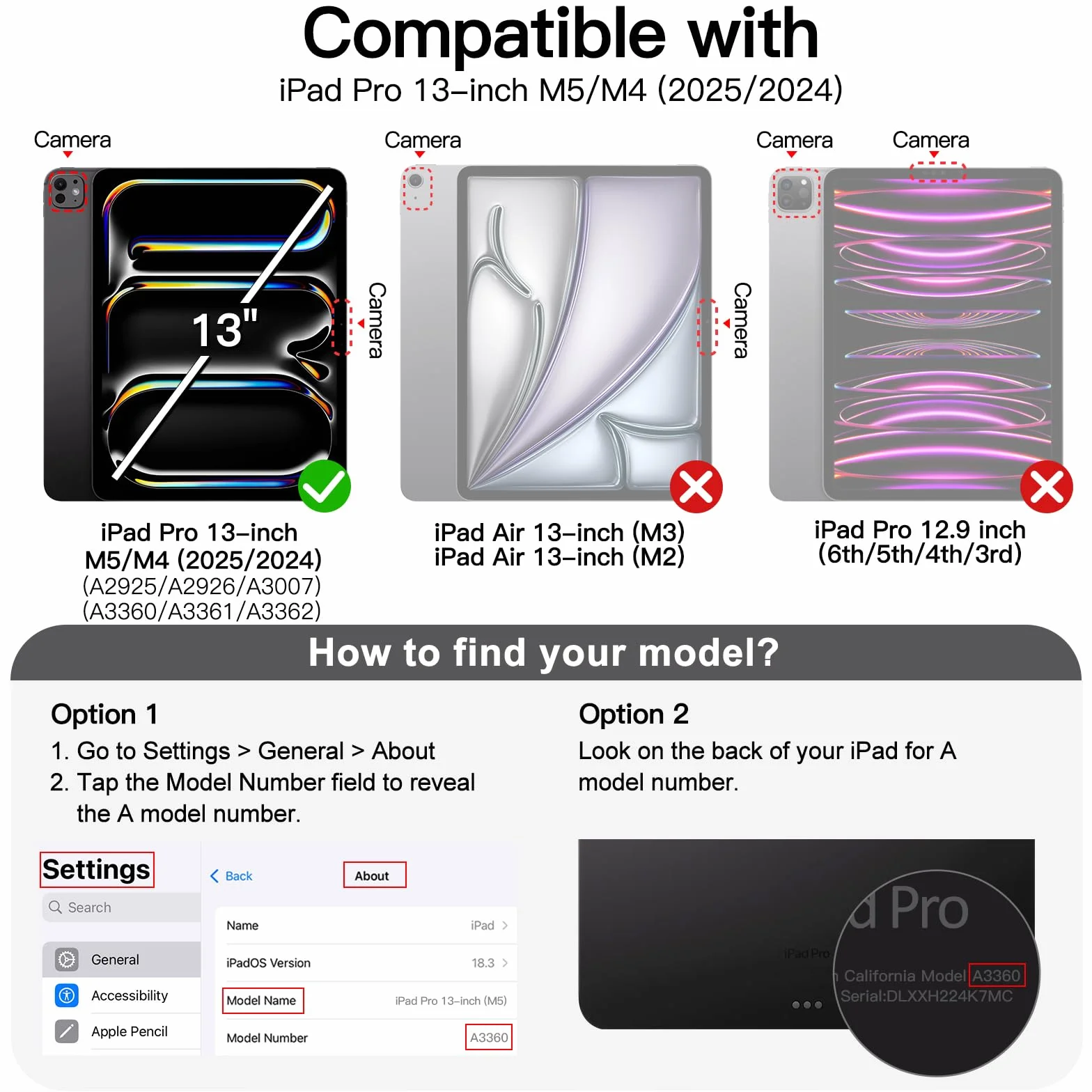 JETech Etui dla iPad Pro 13 Cala M5/M4 (2025/2024) z Pencil Uchwyt, Przejaśniać Przezroczyste Tylna Skorupa Smukłą Podstawkę Odporny na Wstrząsy Osłoną Tabletu (Czarny)