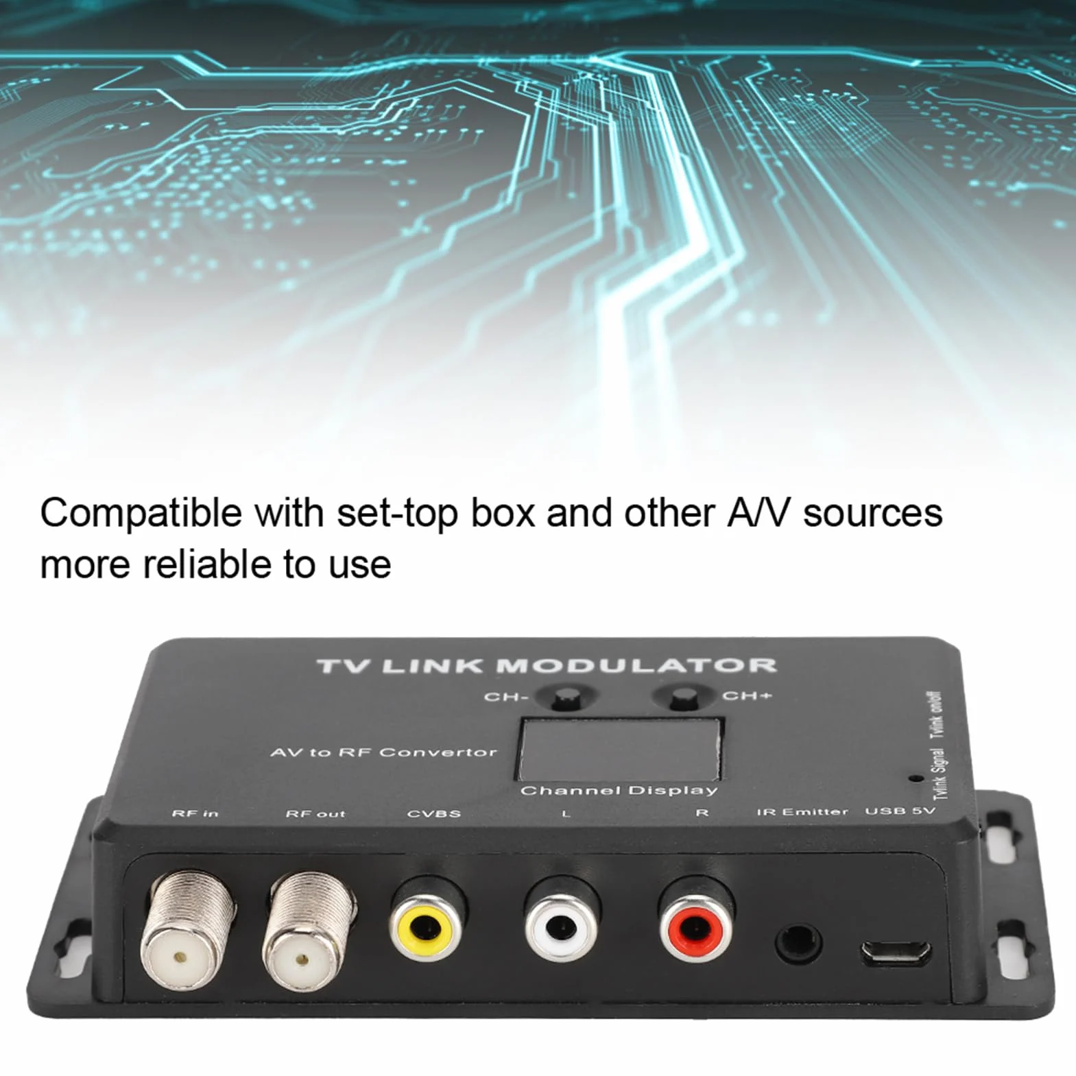 TM70 Modulator UHF TV LINK Konwerter AV RF Przedłużacz Podczerwieni z Wyświetlaniem Kanałów dla Domu