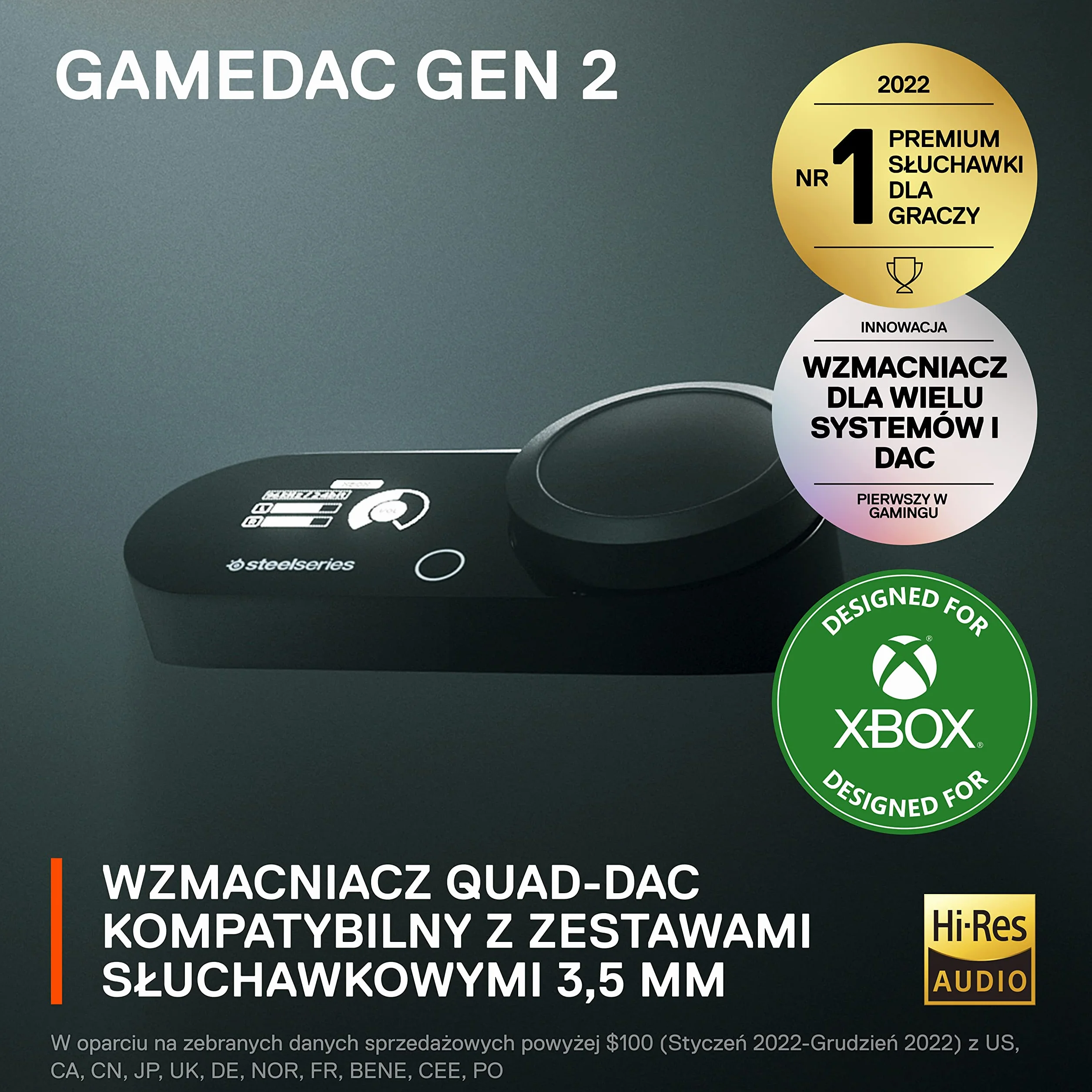 SteelSeries 60263 GameDAC Gen 2 (Xbox) wzmacniacz audio Hi-Res - ESS Sabre Quad-DAC - redukcja szumów AI - dźwięk przestrzenny 360° - certyfikat Hi-Res - PC, Xbox, PS5, PS4, czarny