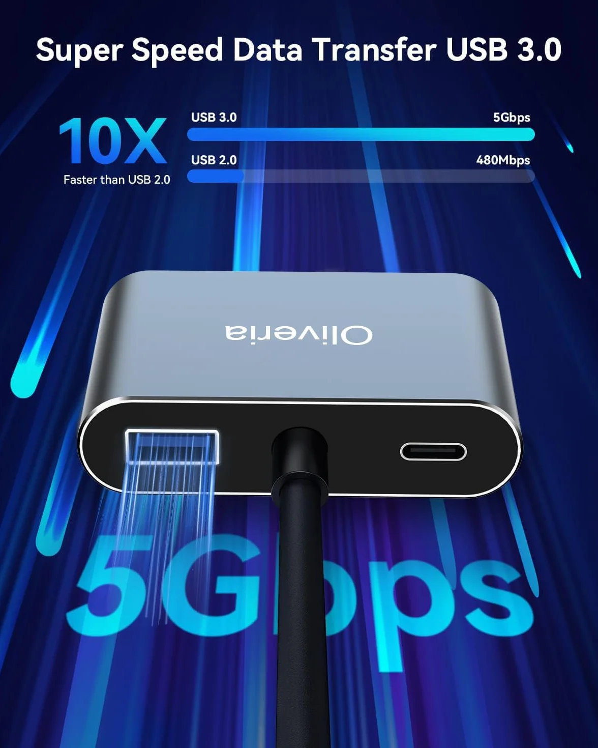 Oliveria 4K 30 Hz 4-w-1 USB C Multiport Adapter - HDMI VGA Thunderbolt 3, PD 100 W złącze ładowania, USB 3.0 do MacBook/MacBook Pro/Air, Chromebook, Dell, HDTV, Galaxy