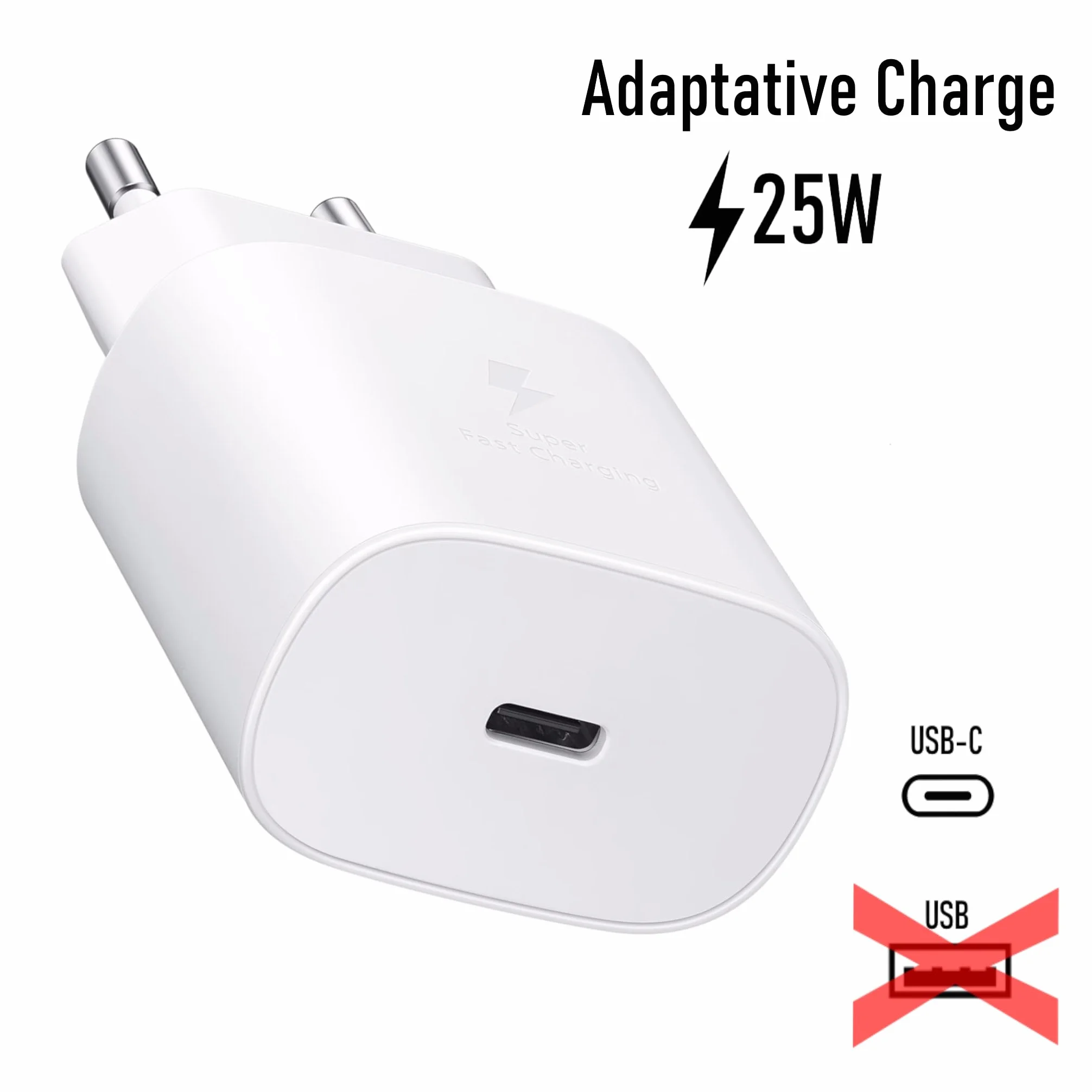 Szybka ładowarka do Samsung Galaxy A25, A15, A55, A35, A05s / S24+, S24 Ultra, S24, S23 FE... USB-C 25W TA-800 biała