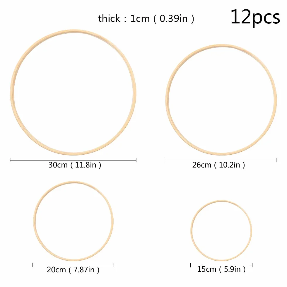 Gukasxi 12 sztuk 4 rozmiarów (15 cm/20 cm/25 cm/30 cm) wieńce, drewniane bambusowe kwiatowe obręcze, duże makramy, rękodzieło, do samodzielnego wykonania łapacza snów, wieńca ślubnego i rękodzieła