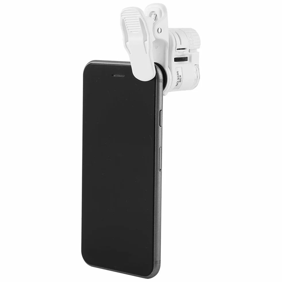 Mikroskop do telefonów komórkowych 60X Lupa LED Światło UV Mini Telefon komórkowy Klip Mikroskop