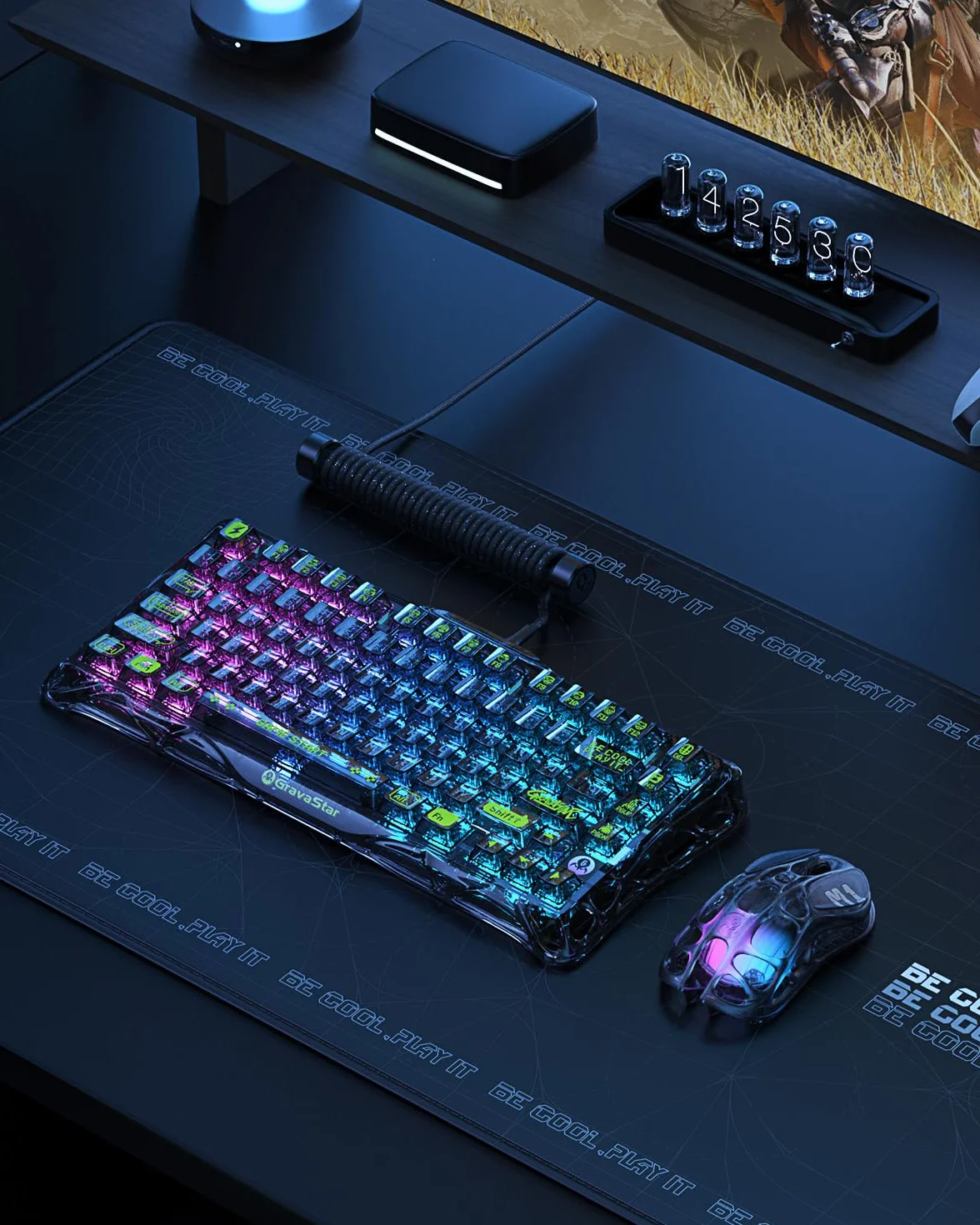 GravaStar Mercury K1 Lite Klawiatura Bezprzewodowa, 75% RGB Wymiana na gorąco Klawiatura Niestandardowa, Wstępnie Nasmarowane Przełączniki Liniowe Klawiatura Mechaniczna, Przezroczysty Czarny
