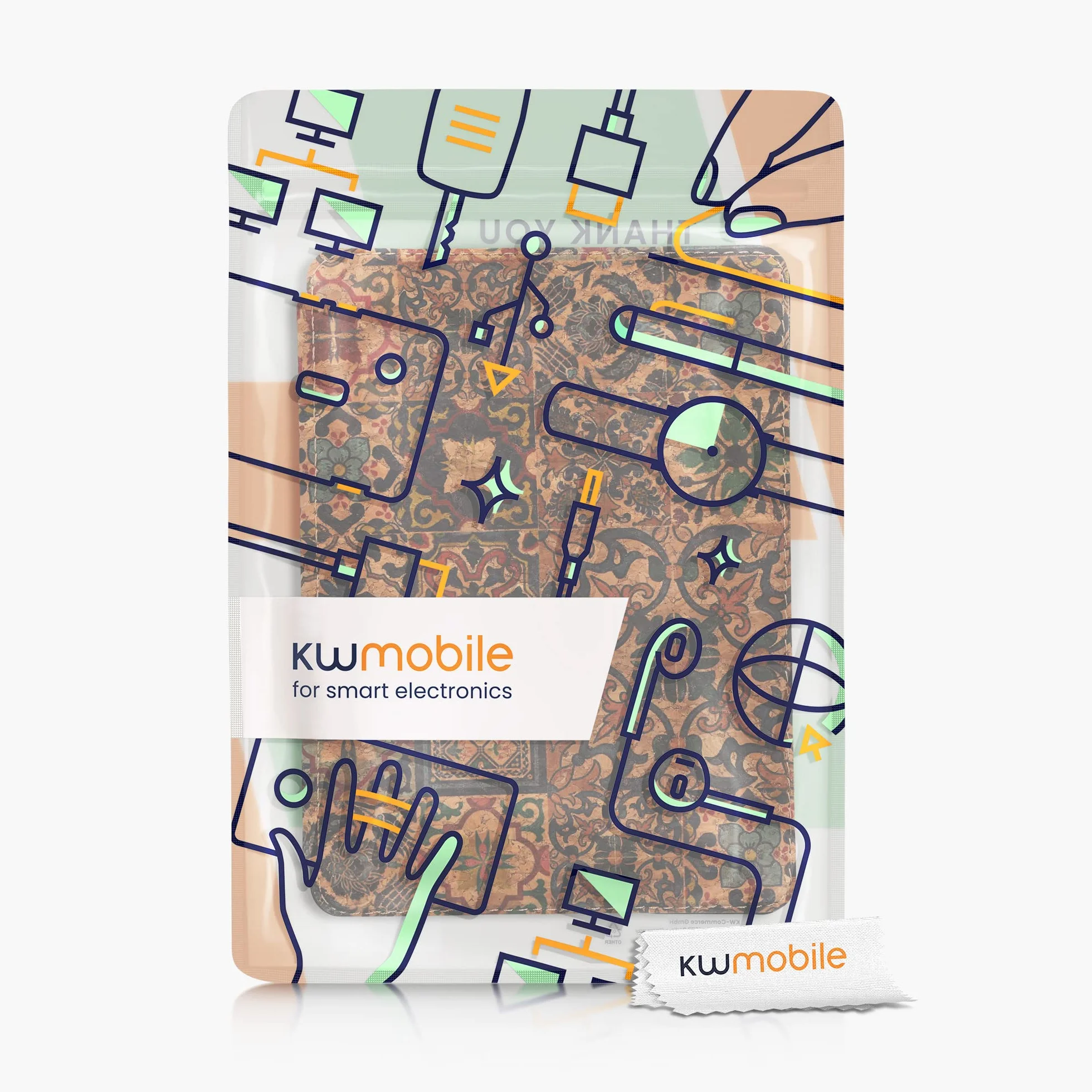 kwmobile Korkowe etui kompatybilne z Amazon Kindle Paperwhite (11. generacji - 2021), etui ochronne na czytnik e-booków, etui z klapką, wzór brązowy/niebieski/czerwony