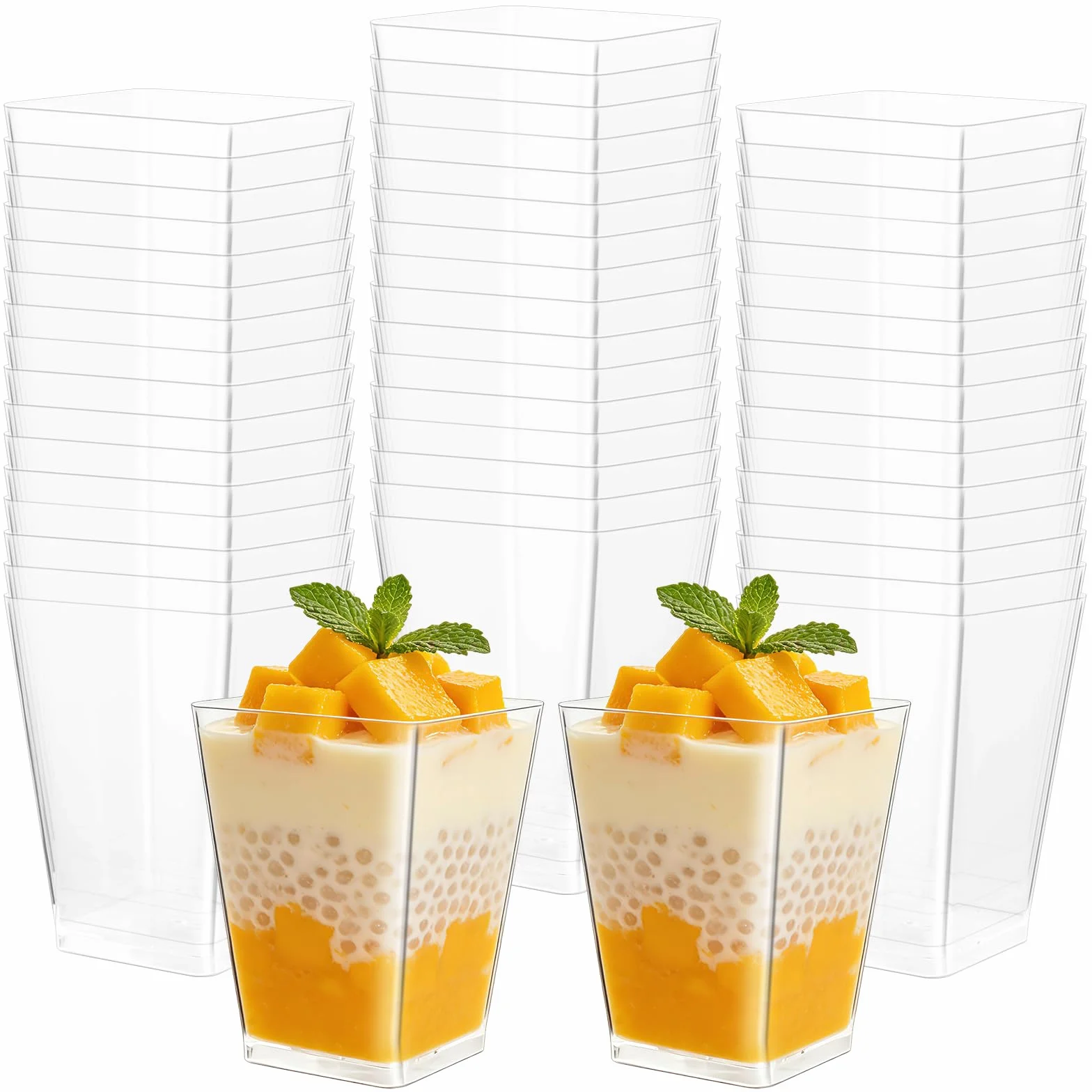 50 sztuk 160ml wielokrotnego użytku kubków deserowych, zestaw kwadratowych szklanek deserowych do samodzielnego przygotowania deserów, musów, puddingów