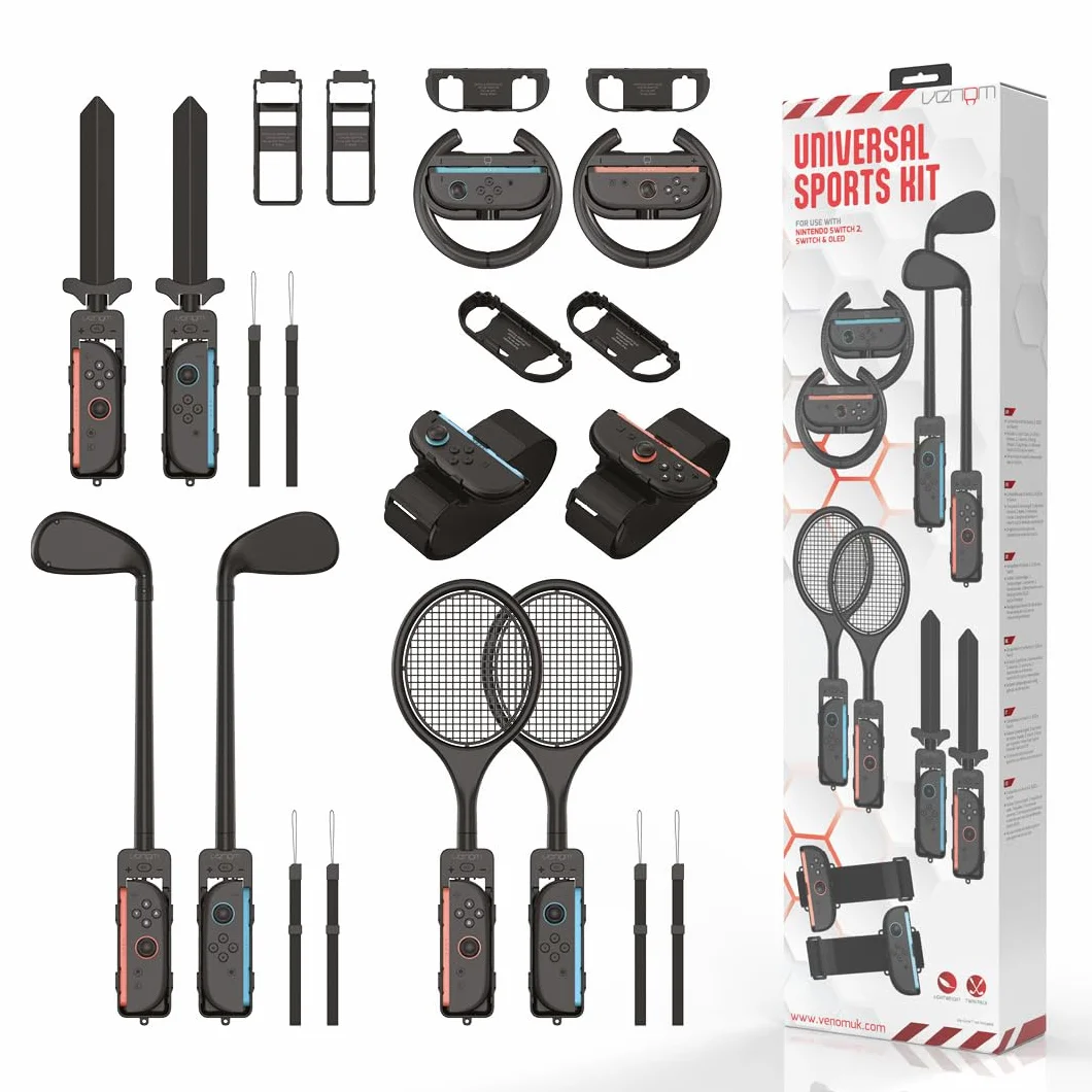 Venom Zestaw sportowy 10-w-1 do Nintendo Switch 2 | Kierownice, kije golfowe, rakiety tenisowe, miecze i paski na nogi do Joy-Con