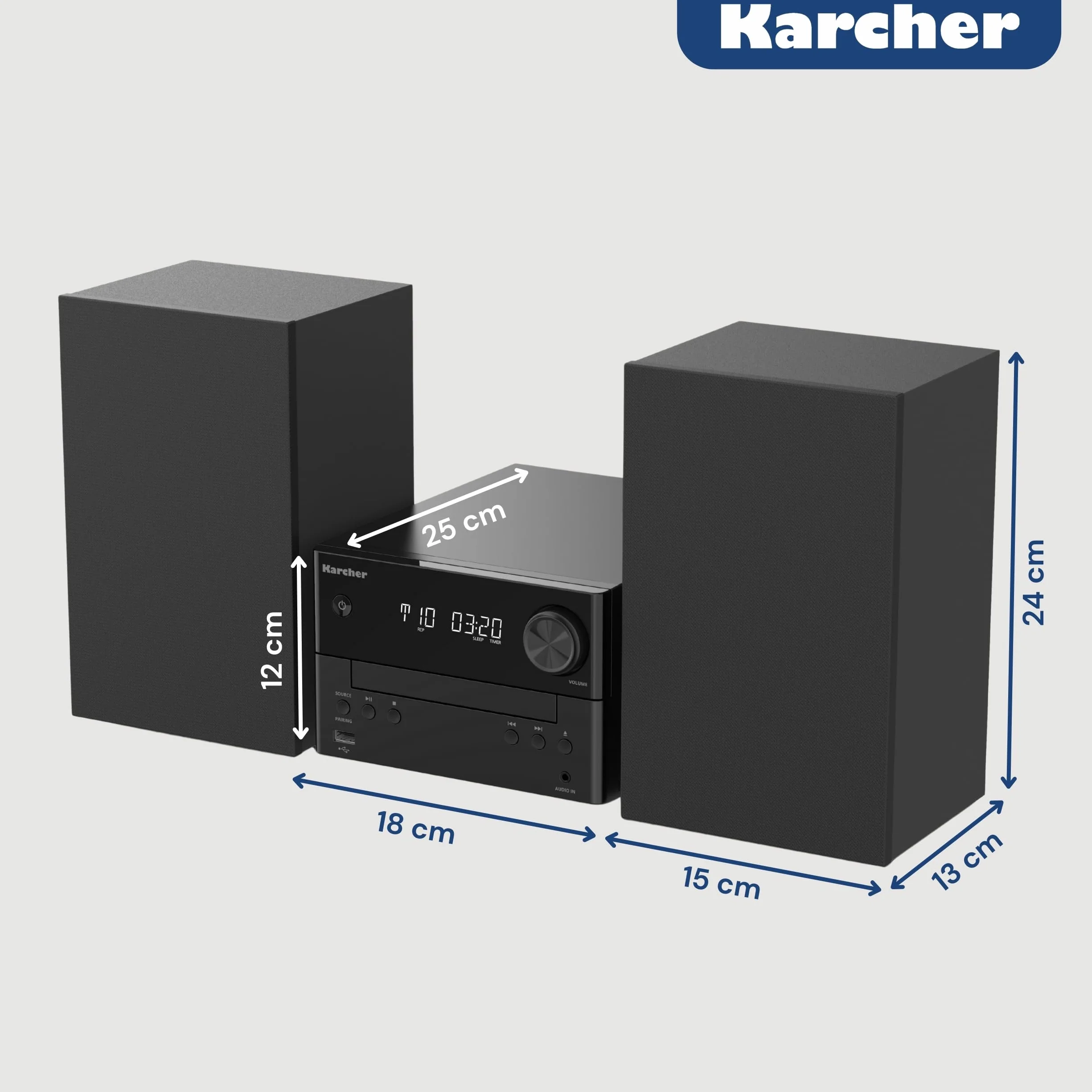 Karcher MC 6475D zestaw stereo kompaktowy z odtwarzaczem CD, radiem DAB+/FM, Bluetooth 5.4, odtwarzanie MP3 przez USB/AUX, centrum muzyczne z 20 W RMS, budzik i pilot zdalnego sterowania