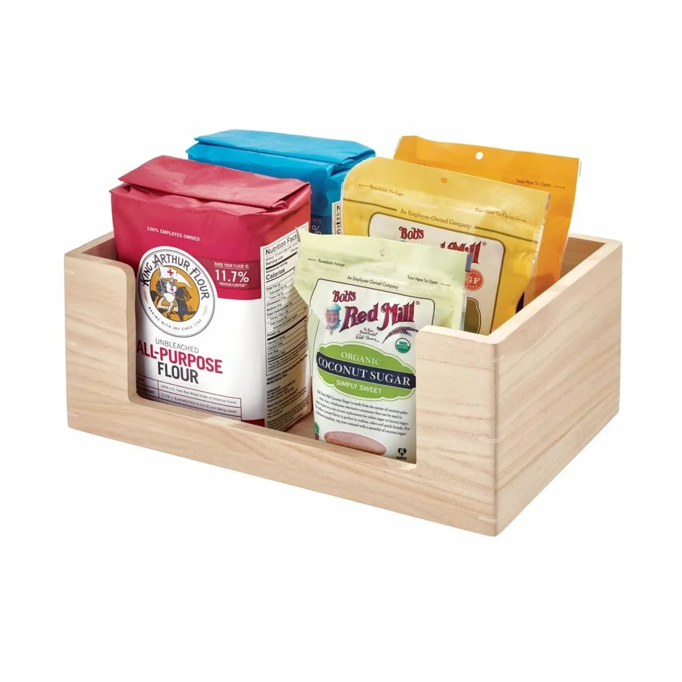 iDesign Open Front Paulownia Wood wielofunkcyjny kosz do przechowywania, naturalny
