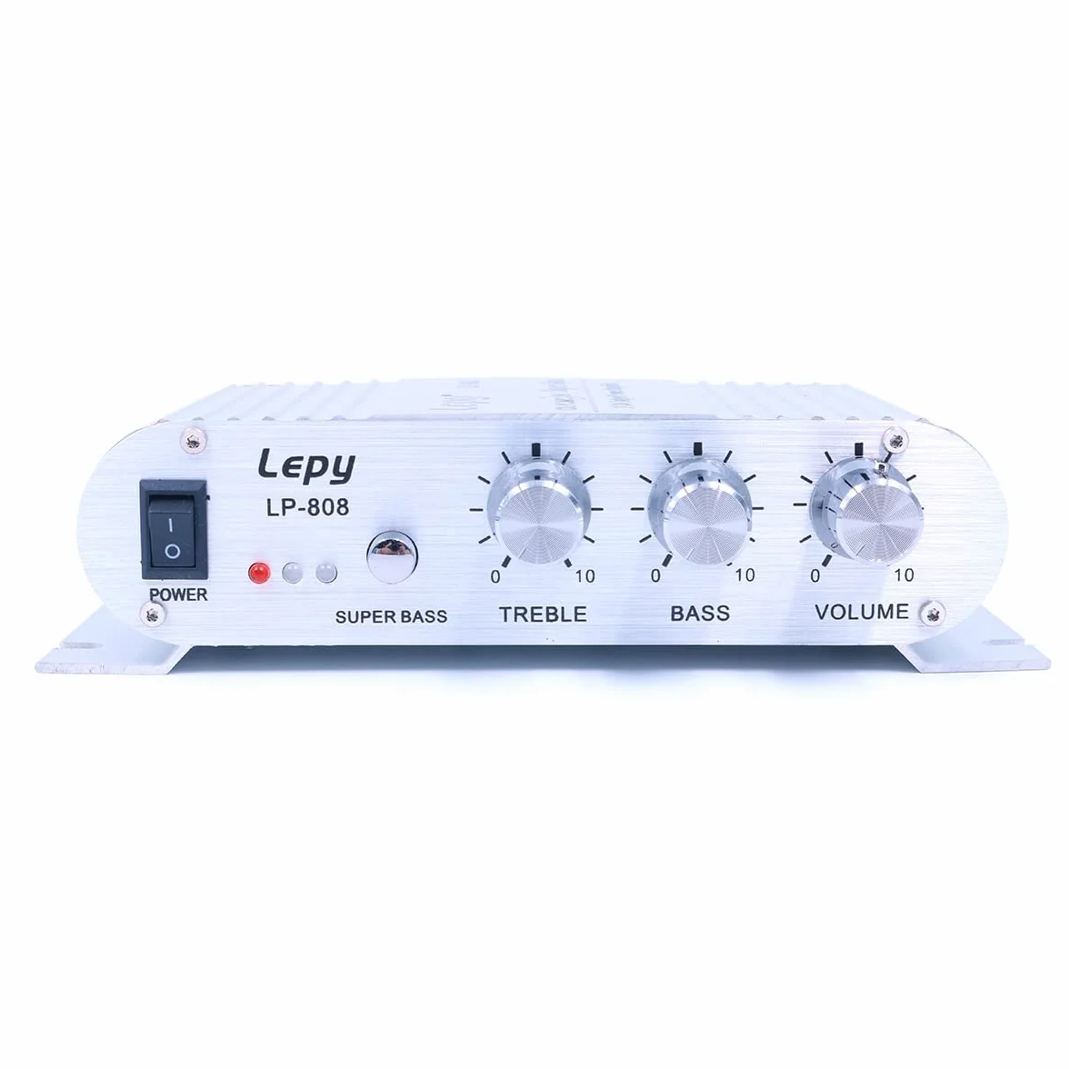 DollaTek LP-808 12 V MiNi przenośny przewodowy wzmacniacz HiFi z zasilaczem 3A do telefonu samochodowego w domu - srebrny