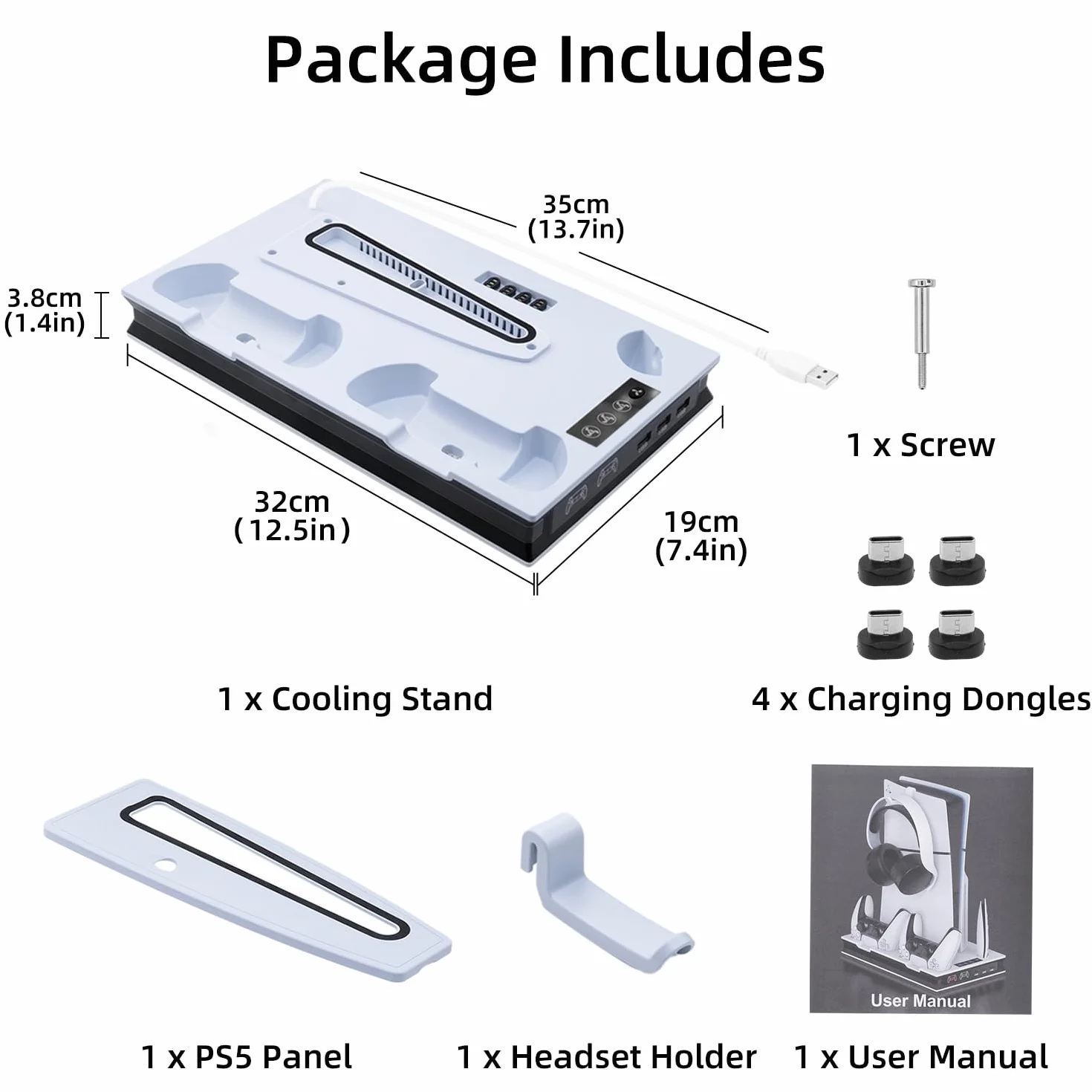 PS5 Slim podstawa z wentylatorem, stojak na słuchawki, stacja ładująca do kontrolera z USB, wielofunkcyjna stacja LED z magnesem