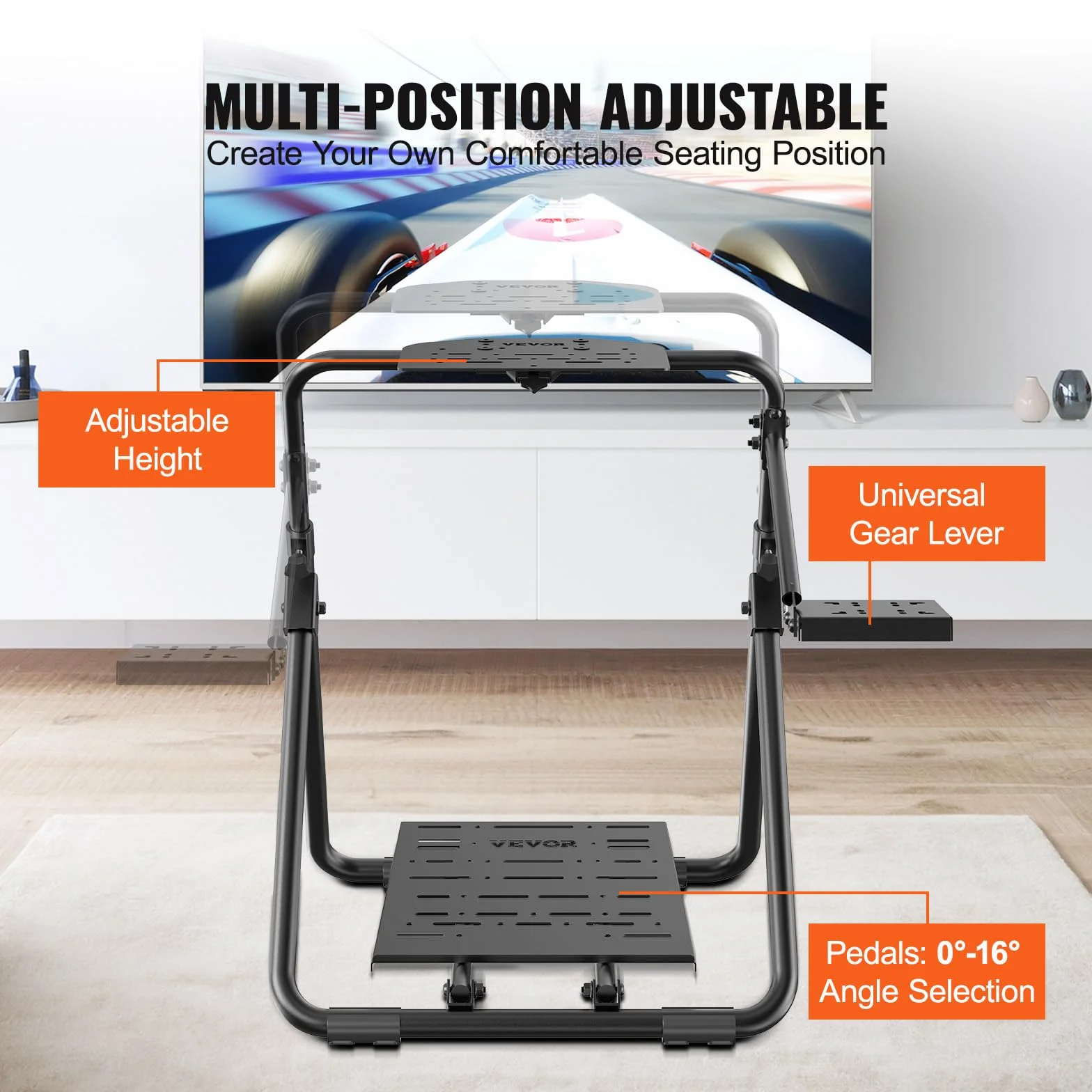 VEVOR Składany stojak na kierownicę wyścigową, uniwersalna podstawa z regulacją wysokości, kompatybilna z Logitech & Thrustmaster Racing Wheel and , wytrzymała rama Standard GT/Formuła Siedzenie