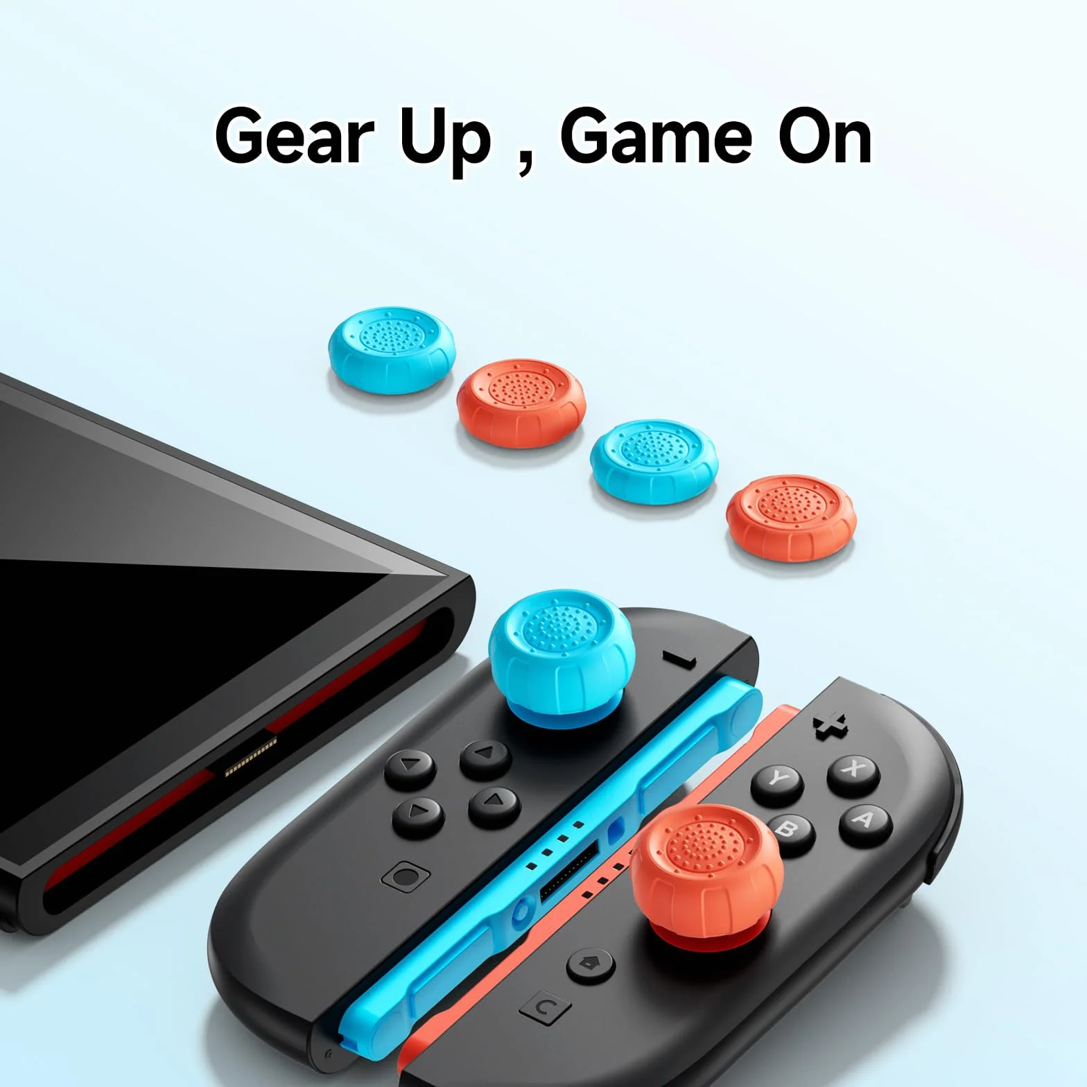 JEMDO Uchwyty na kciuki kompatybilne z Nintendo Switch 2 (2025) – 6 sztuk, niebieskie i pomarańczowe