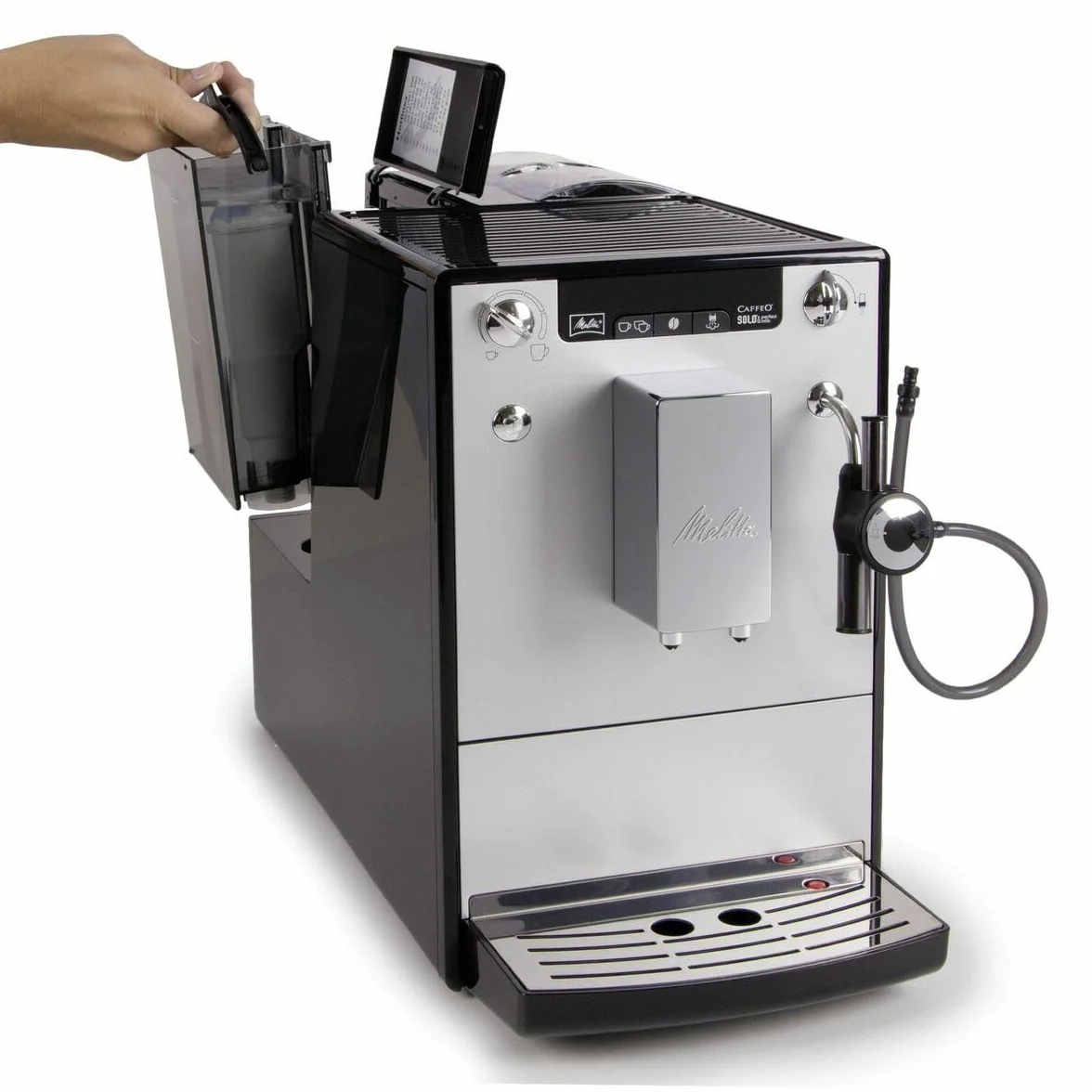 Melitta SOLO & Perfect Milk E957-103, w pełni automatyczny ekspres do kawy Bean to Cup, automatyczny ekspres do cappuccino, srebrny