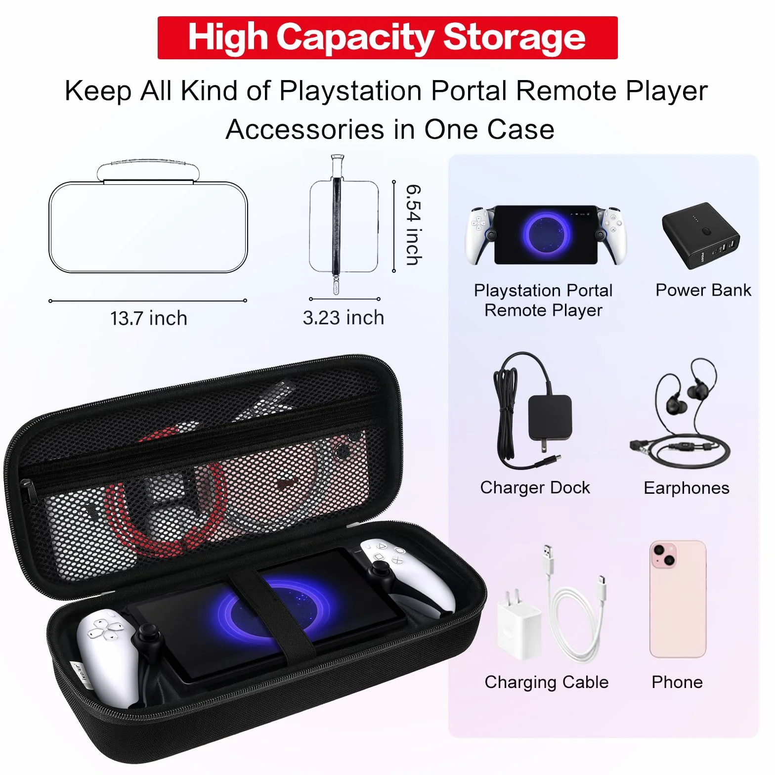ivoler Torba kompatybilna z PlayStation Portal Remote Player, Deluxe twarda torba do przenoszenia, etui z ochronną torbą do przechowywania z siatki do PlayStation Portal [Anti-Drop] - czarna, czarny