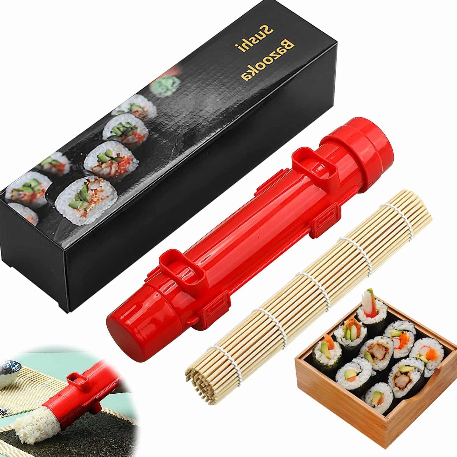 Sushi bazooka zestaw do robienia sushi z matą do wałkowania sushi, forma rolkowa do sushi, plastikowy ryż warzywo mięso domowej roboty DIY zestaw do robienia sushi, obrabiarki, przybory kuchenne,