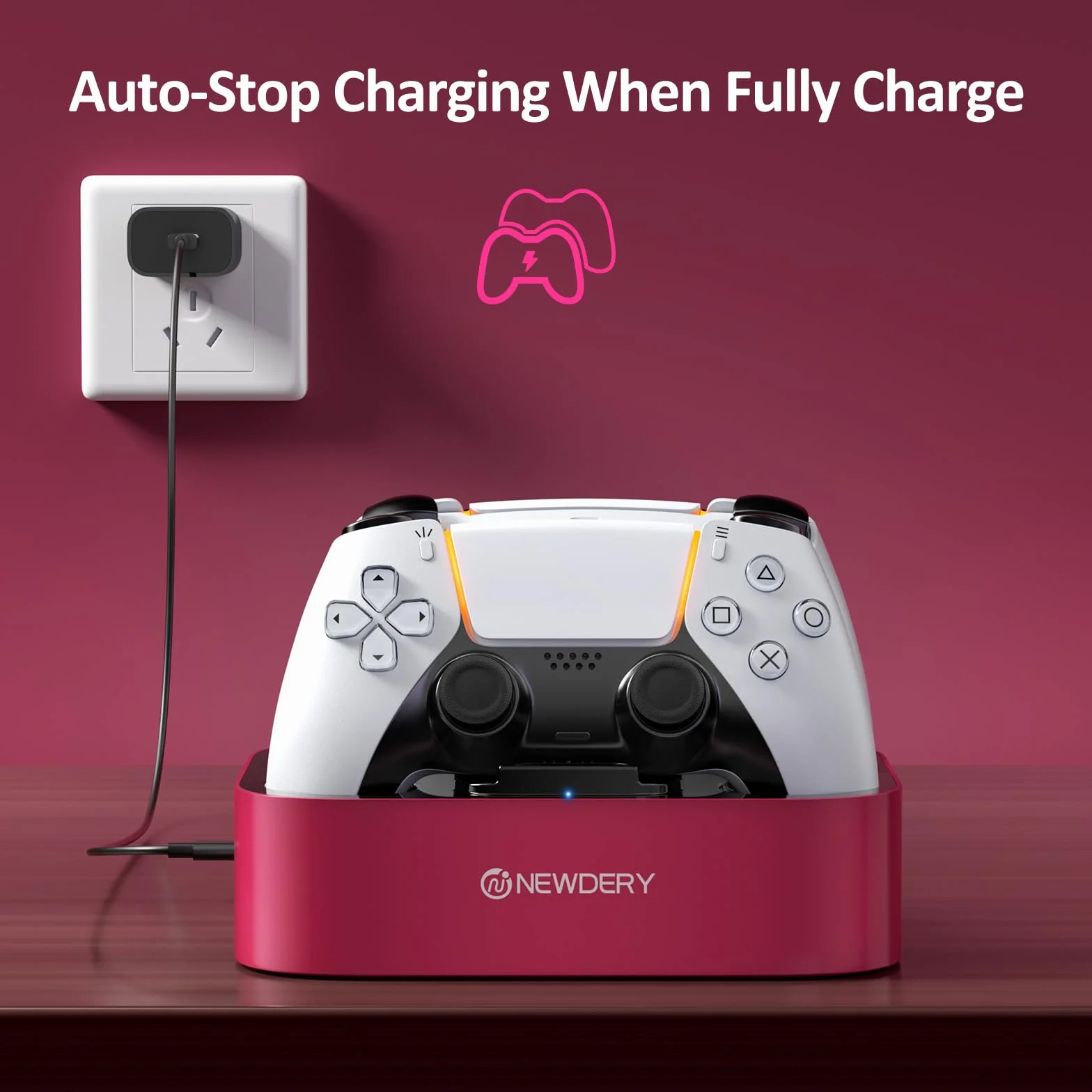 NEWDERY Stacja ładująca do kontrolera PS5 Dualsense Edge, podwójna szybka ładowarka z kablem do PlayStation 5