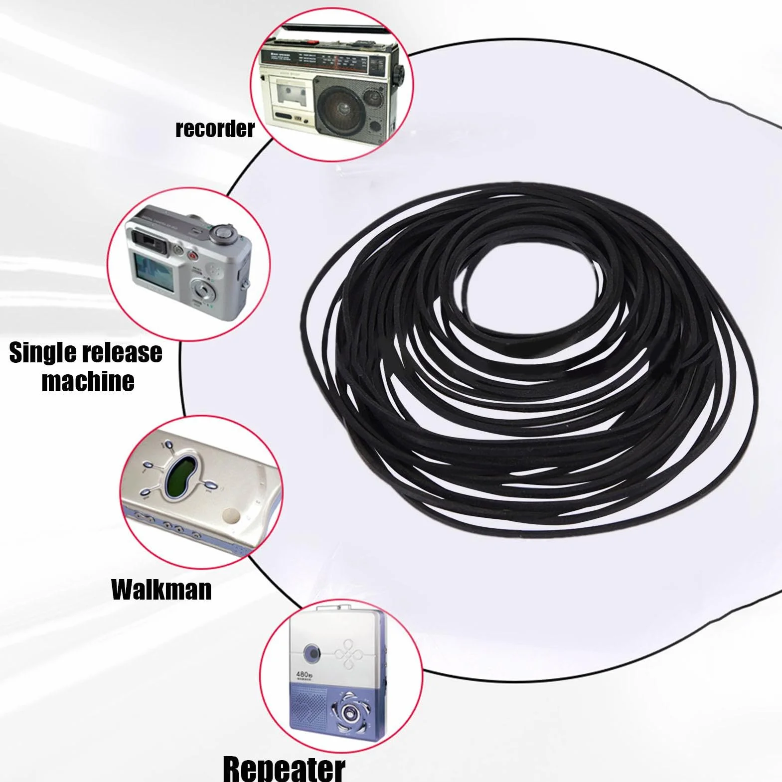 Cassette Tape Player Belts, 30X Hybrid Cassette Player Belts, Rubber Treadle Sewing Machine Belt, Hybrid Cassette Belt, Mixed Square Cassette Tape Belt, Easy To Use, Portable for Recorders