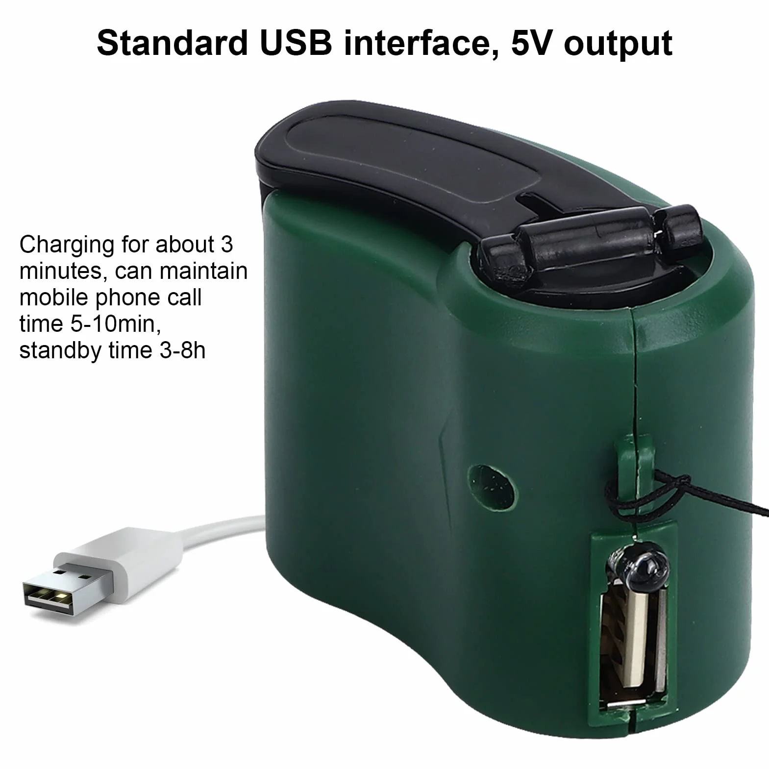 Ładowarka ręczna z korbą USB, przenośny generator prądu awaryjnego z oświetleniem LED do wędrówek na świeżym powietrzu (zielona)