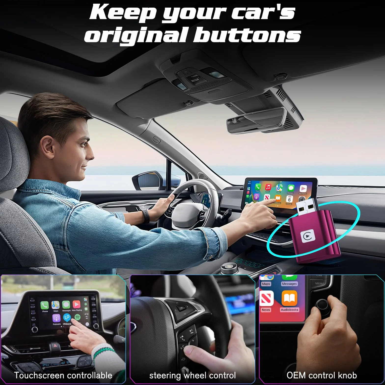 Mini Wireless Carplay Adapter UK for iPhone, 2025 Stable Universal Wireless carplay Adapter, Fast Convert Factory Wired to Wireless CarPlay Dongle Cars for Apple for iOS (NOT for Android)