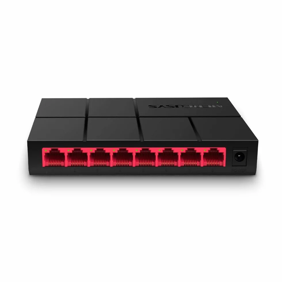 Mercusys MS108G – Niezarządzalny switch Gigabit Ethernet 8‑portowy, obudowa z tworzywa, bez wentylatora, Plug & Play, energooszczędny Green Ethernet, idealny do biura domowego, NAS, IPTV, monitoringu