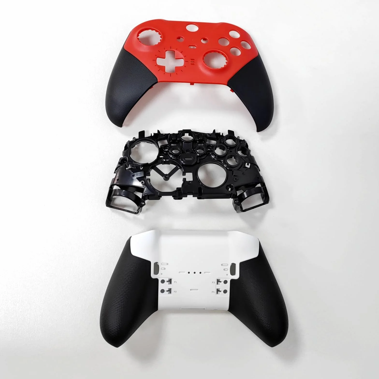 Zestaw Pełnej Obudowy dla Xbox Elite Controller Series 2 - Core, Wymienna Obudowa Zawiera Skorupa Pokrywę Ramka Środkowa Przyciski ABXY LT RT Zderzak LB RB Akcesoria Narzędzia, Czerwony