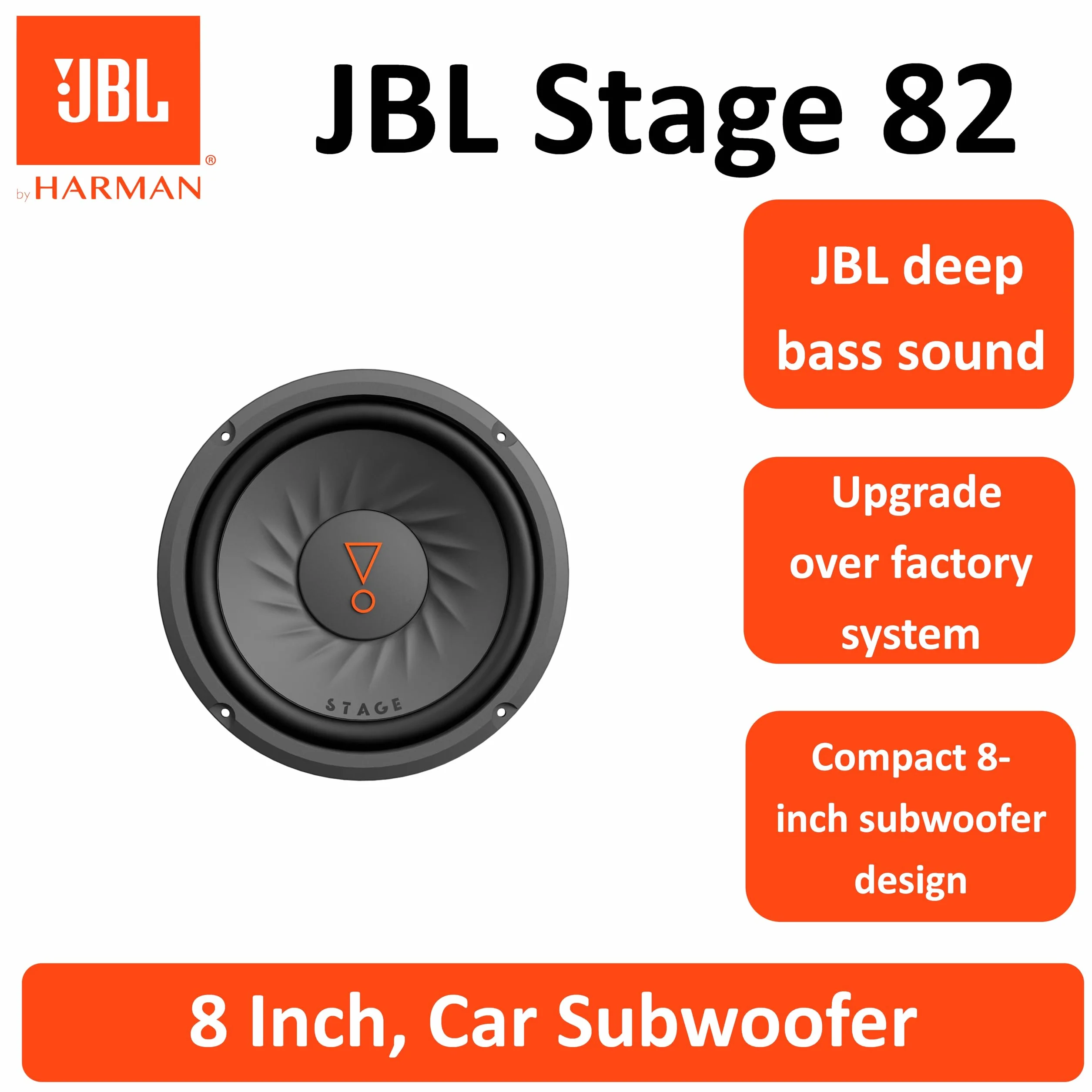JBL Stage 82 20 cm/200 mm (8") samochodowy subwoofer HiFi Chassis/woofer/głośnik, czarny, moc maksymalna 800 W