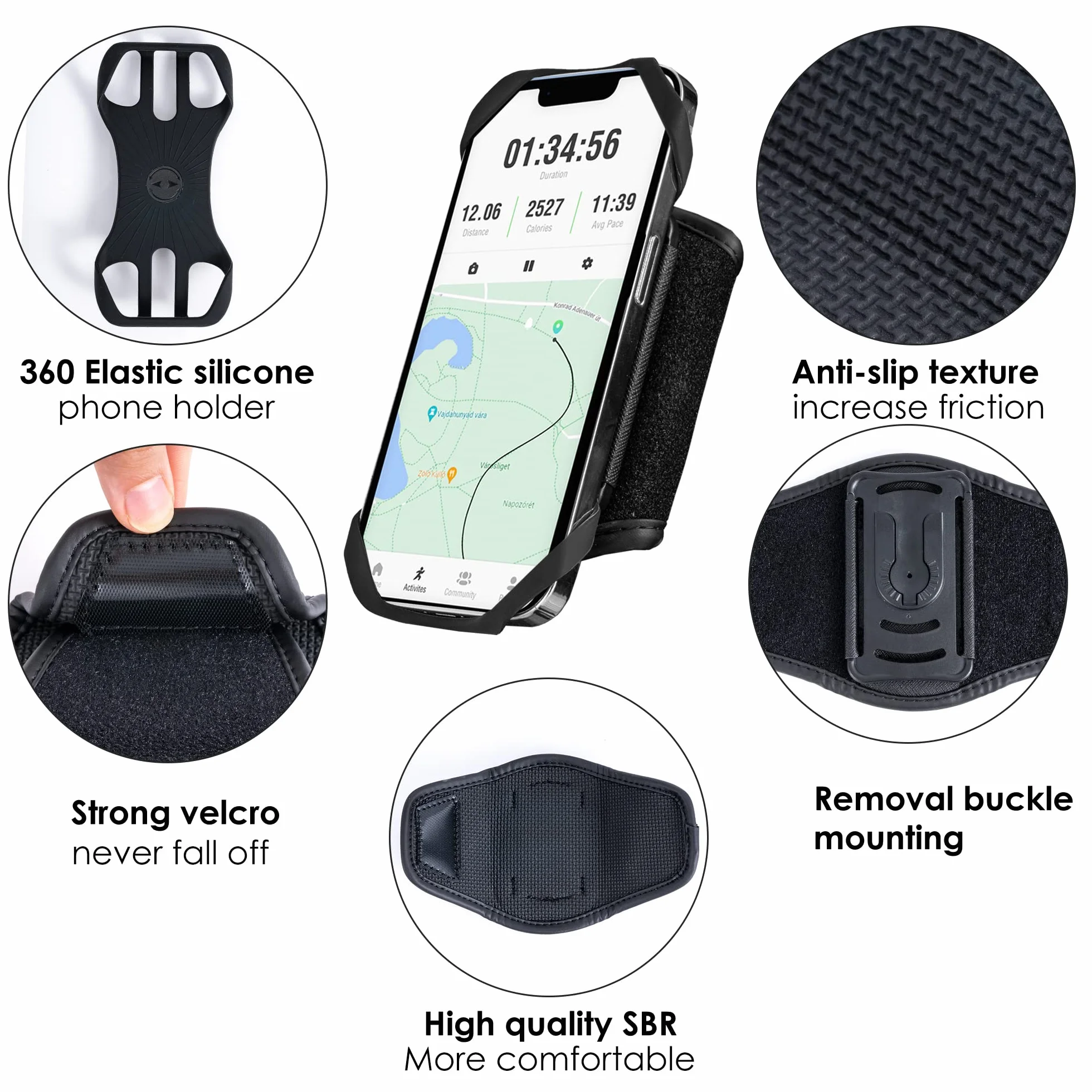 Cikyner Uchwyt na telefon komórkowy, plecak 2 w 1, uchwyt na telefon na paski plecaka, obracany o 360°, zdejmowany uchwyt na telefon komórkowy do iPhone'a 4,5-7", Huawei, na kemping i wędrówki
