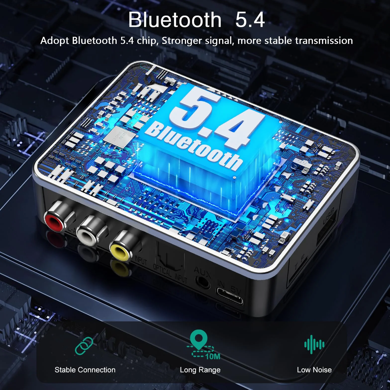 ORIA Adapter audio Bluetooth 2 w 1, transmiter Bluetooth 5.4, odbiornik z Aux/RCA/COA/optyczny, niewielkie opóźnienia, do telewizora, komputera stacjonarnego, głośnika