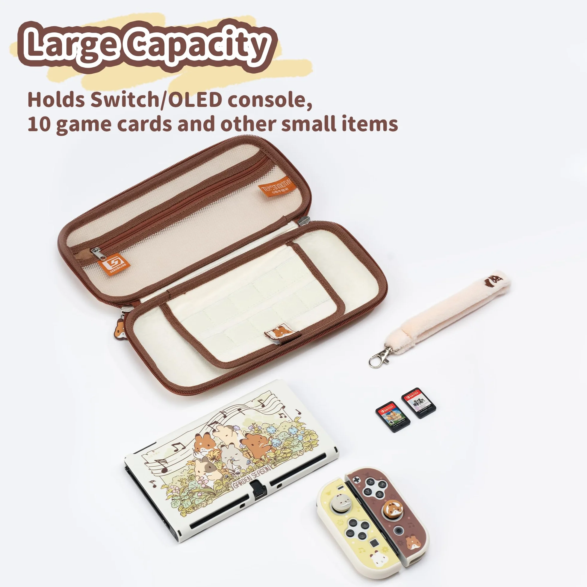 GeekShare Przenośna, smukła obudowa kompatybilna z Switch/OLED, torba podróżna z odpinanym pluszowym uchwytem pasuje do konsoli Switch - Team Timothy