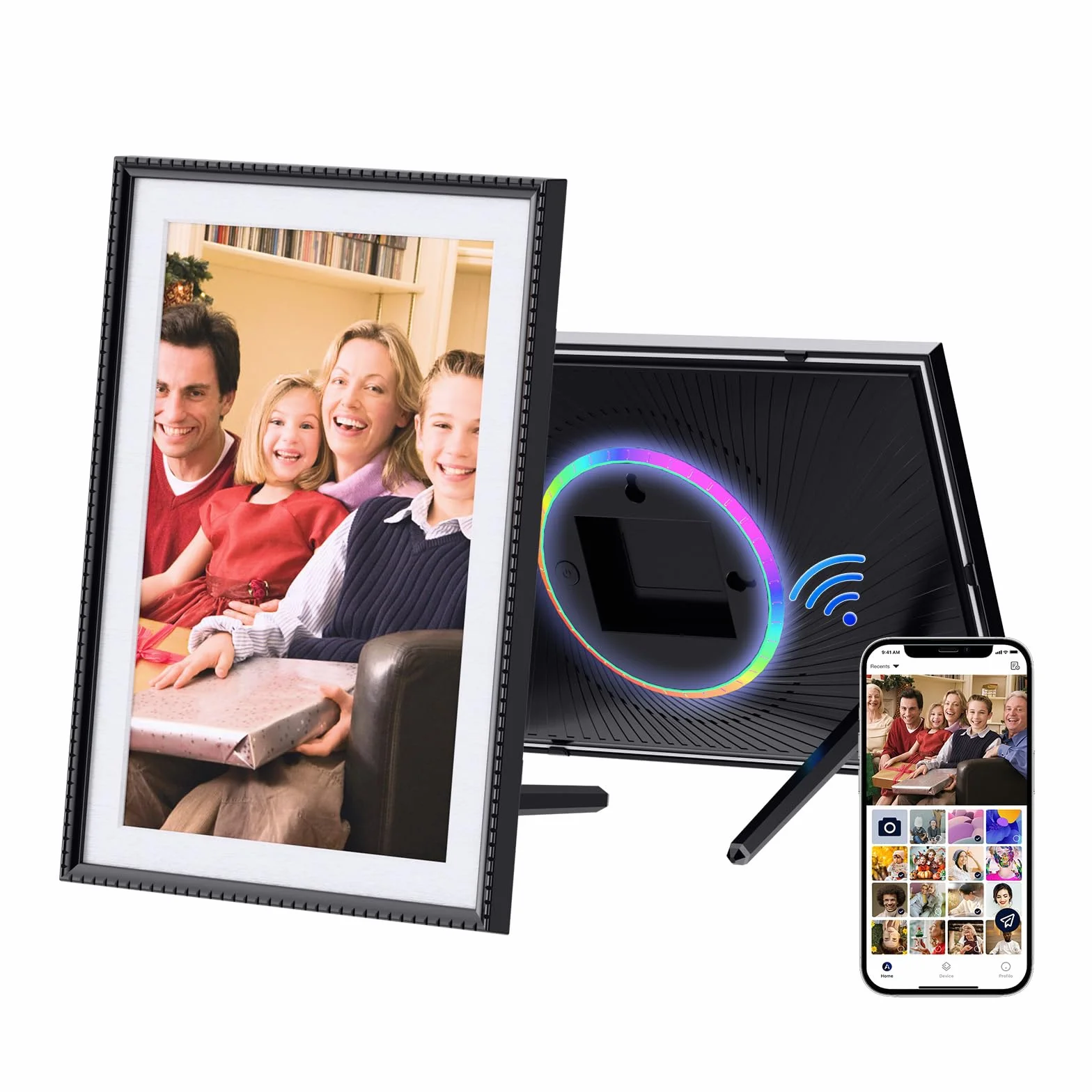 Cyfrowa ramka na zdjęcia 10,1", WiFi, ekran dotykowy IPS 1280 x 800, pamięć 32 GB, automatyczne obracanie, montaż na ścianie, łatwa konfiguracja zdjęć i filmów natychmiast za pomocą aplikacji