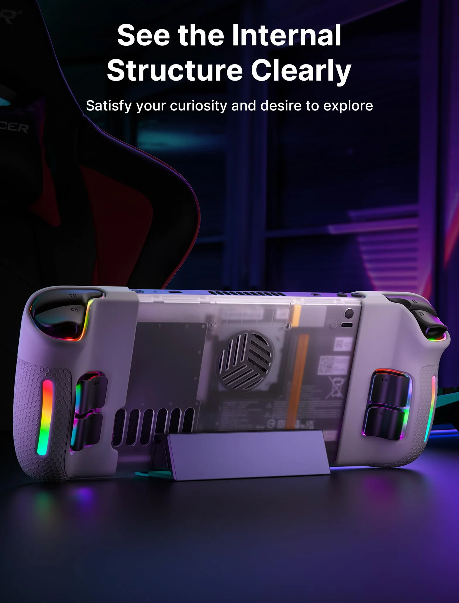 JSAUX Przezroczysta płyta tylna RGB kompatybilna z Steam Deck, DIY Clear Edition, kompatybilna z Steam Deck – wersja PC0106 RGB [kryształowa biel]