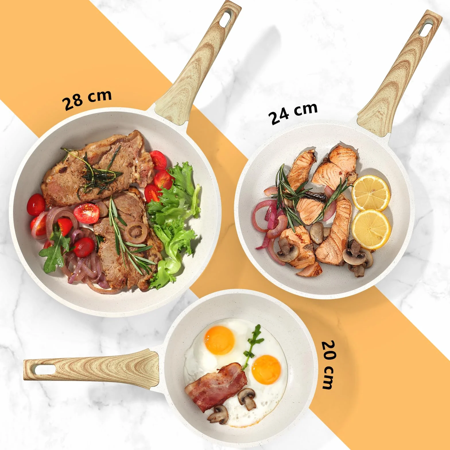 GiPP Patelnia 28 cm, nieprzywierająca patelnia granitowa, patelnia 28 cm, do kuchenek indukcyjnych, nie zawiera PFOS/PFOA, do wszystkich rodzajów kuchenek, biała