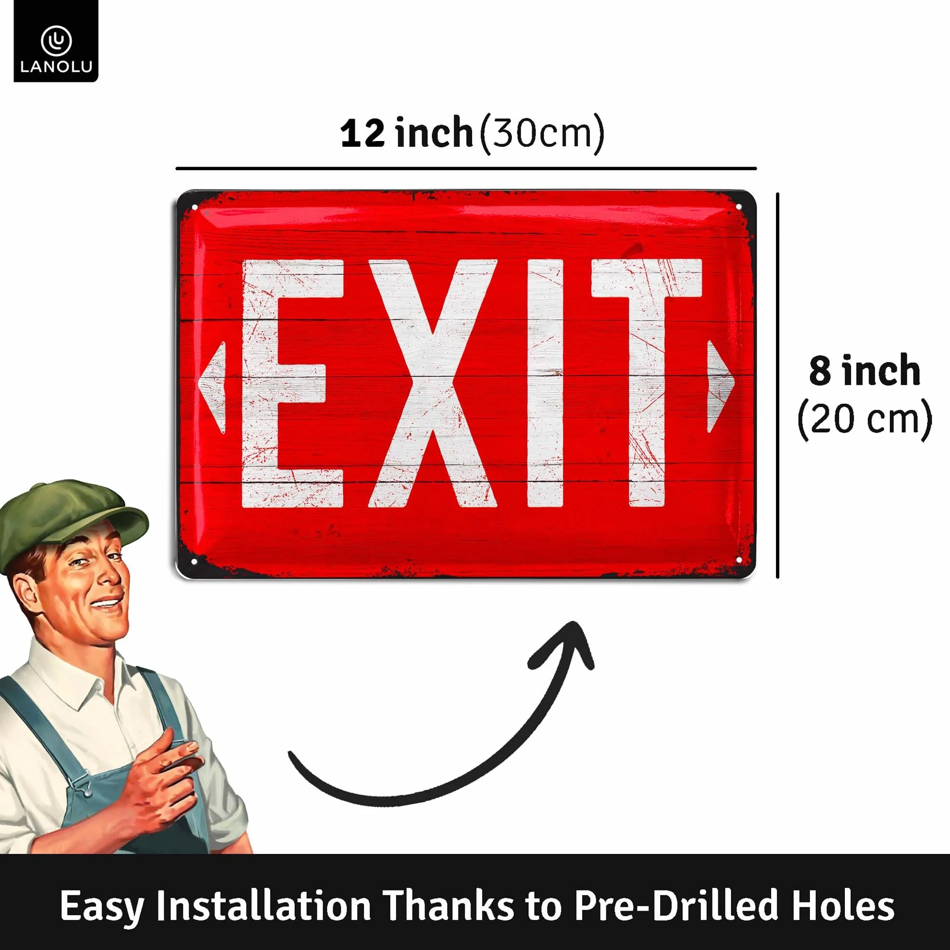 EXIT blaszana tabliczka filmowa w stylu vintage, dekoracja piwnicy, pubów, baru, metalowa tabliczka w stylu retro, na prezent, nostalgiczny wygląd drewna, 20 x 30 cm
