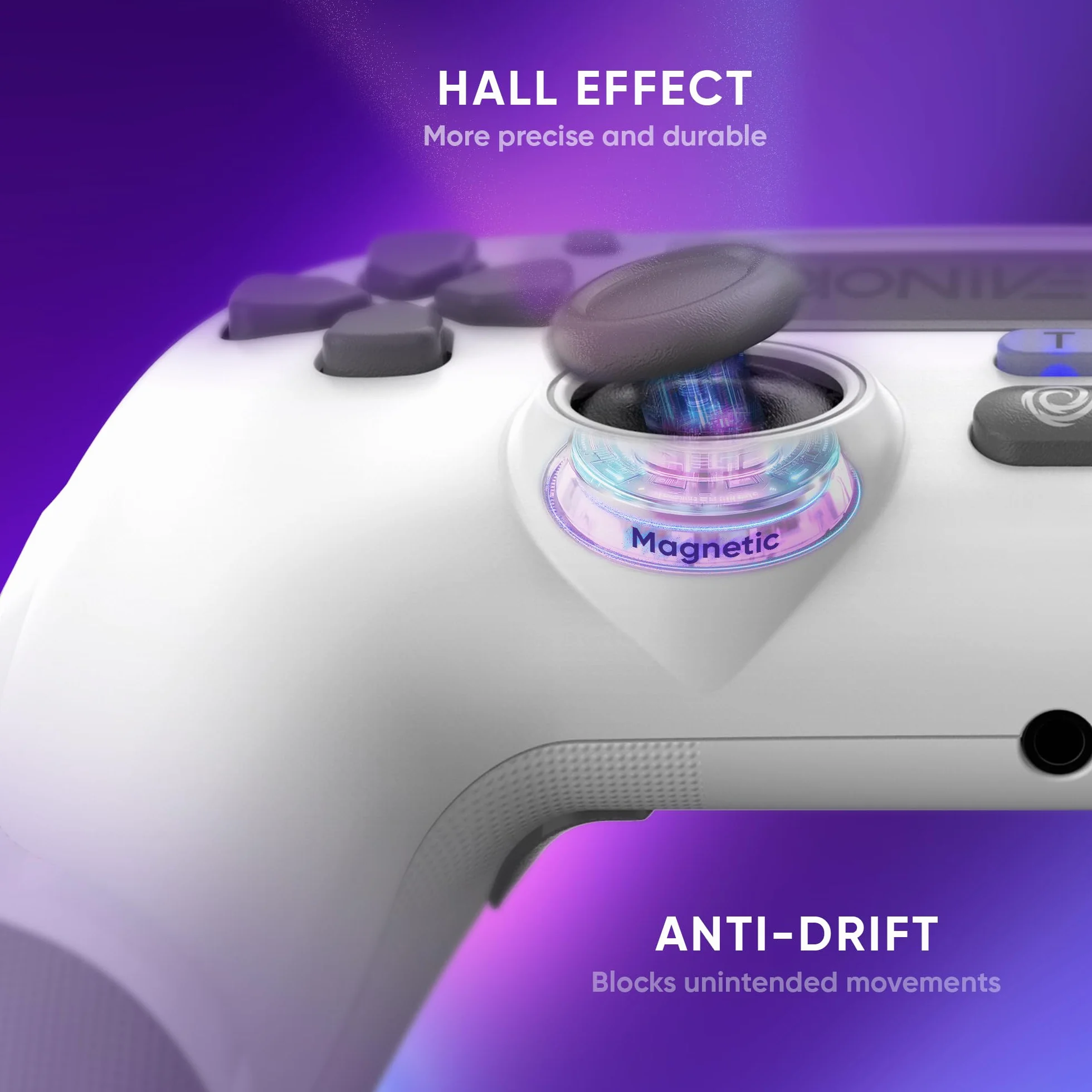 Oniverse Bezprzewodowy kontroler do PS4 PS3 PC Android iOS, joystick z efektem hali, akumulator 1000 mAh, Revolt White