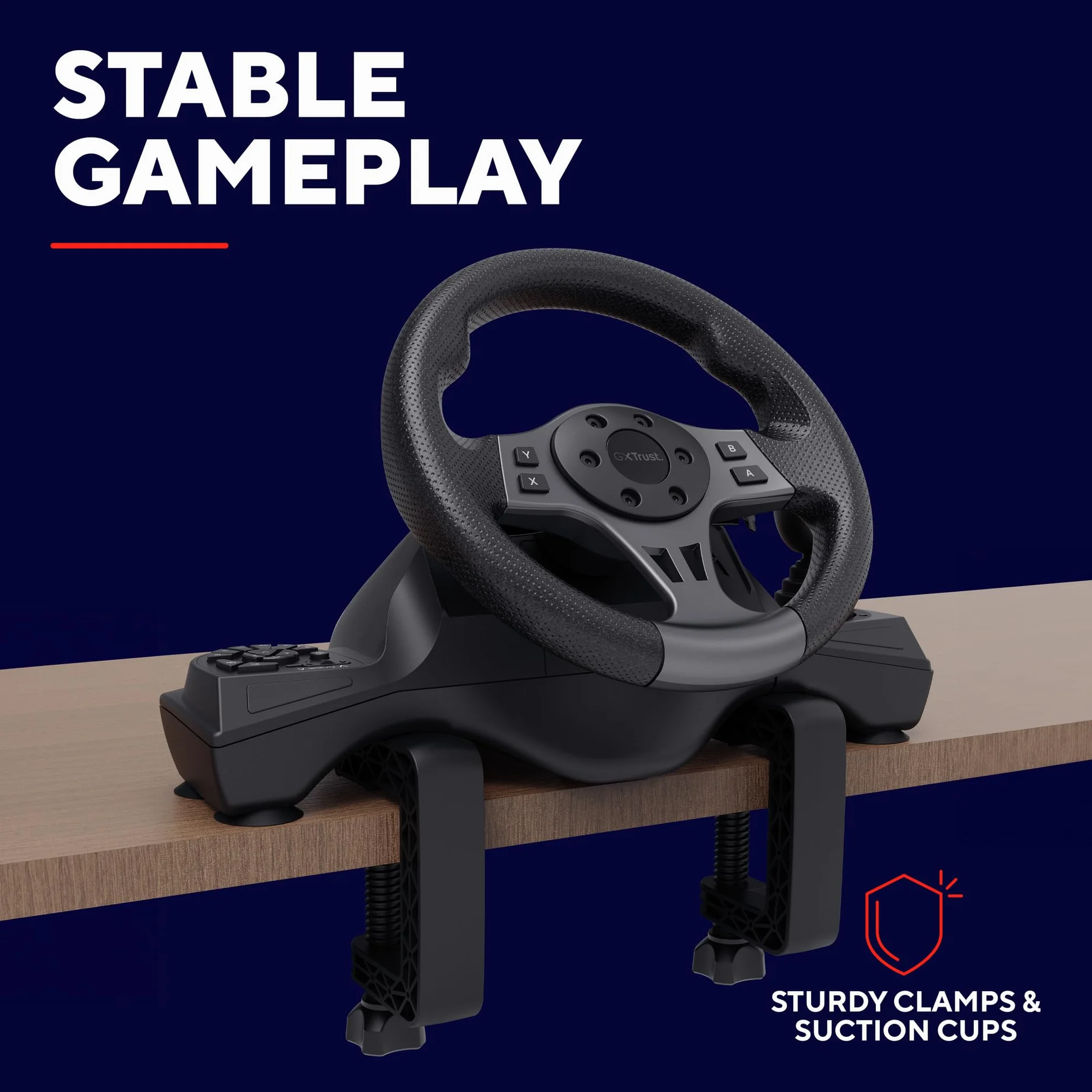 Trust Gaming GXTrust 289 Kierownica Gamingowa do PC Xbox Series X/S PS4 Nintendo Switch, Kierownica Wyścigowa z Pedałami Antypoślizgowymi, Dźwignią Zmiany Biegów i Manetkami, Farming Simulator / F1