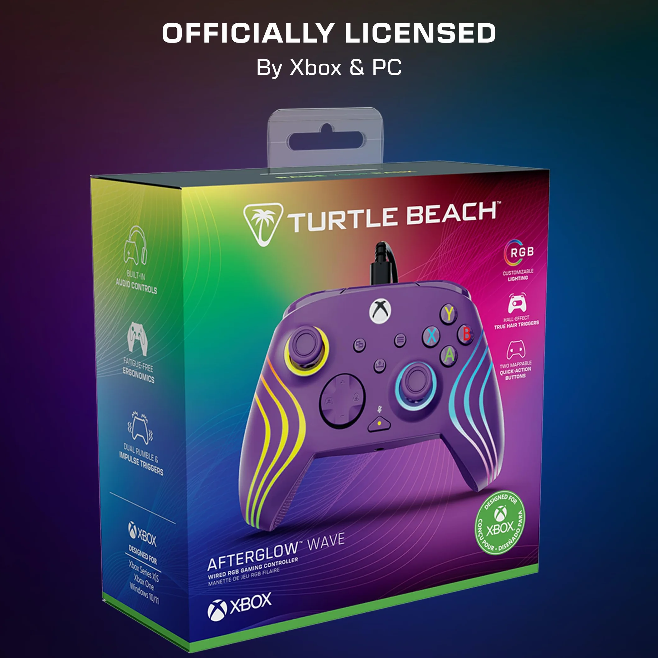 Turtle Beach Afterglow Wave Kontroler do gier RGB na przewodach w kolorze fioletowym – Licencjonowany dla Xbox Series X lub S, Xbox One i Windows