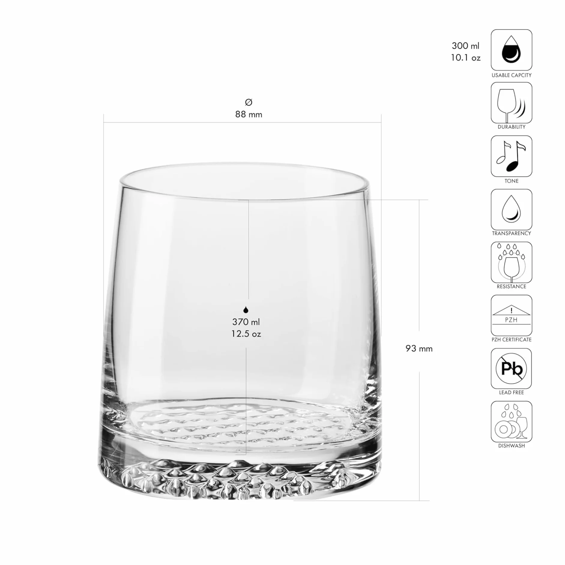 KROSNO Szklanki do Whisky | Zestaw 6 szklanek | 370 ML | Kolekcja Fjord | Idealne do Domu, Restauracji i na Przyjęcie | Można Myć w Zmywarce