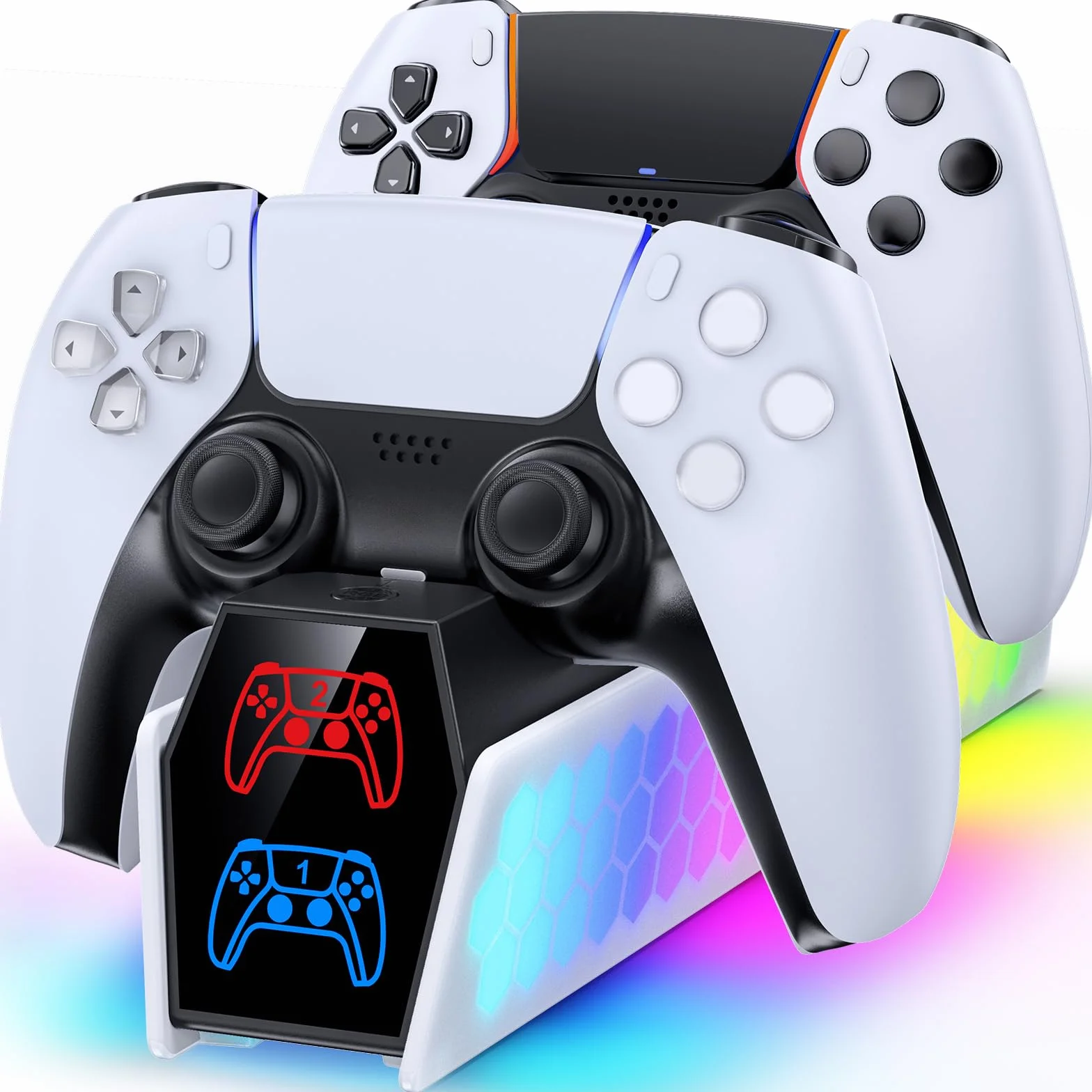 KDD Stacja ładująca do kontrolera PS5 i PS5 Edge, ładowarka z wskaźnikiem LED, akcesoria do Playstation 5 z kablem USB-C